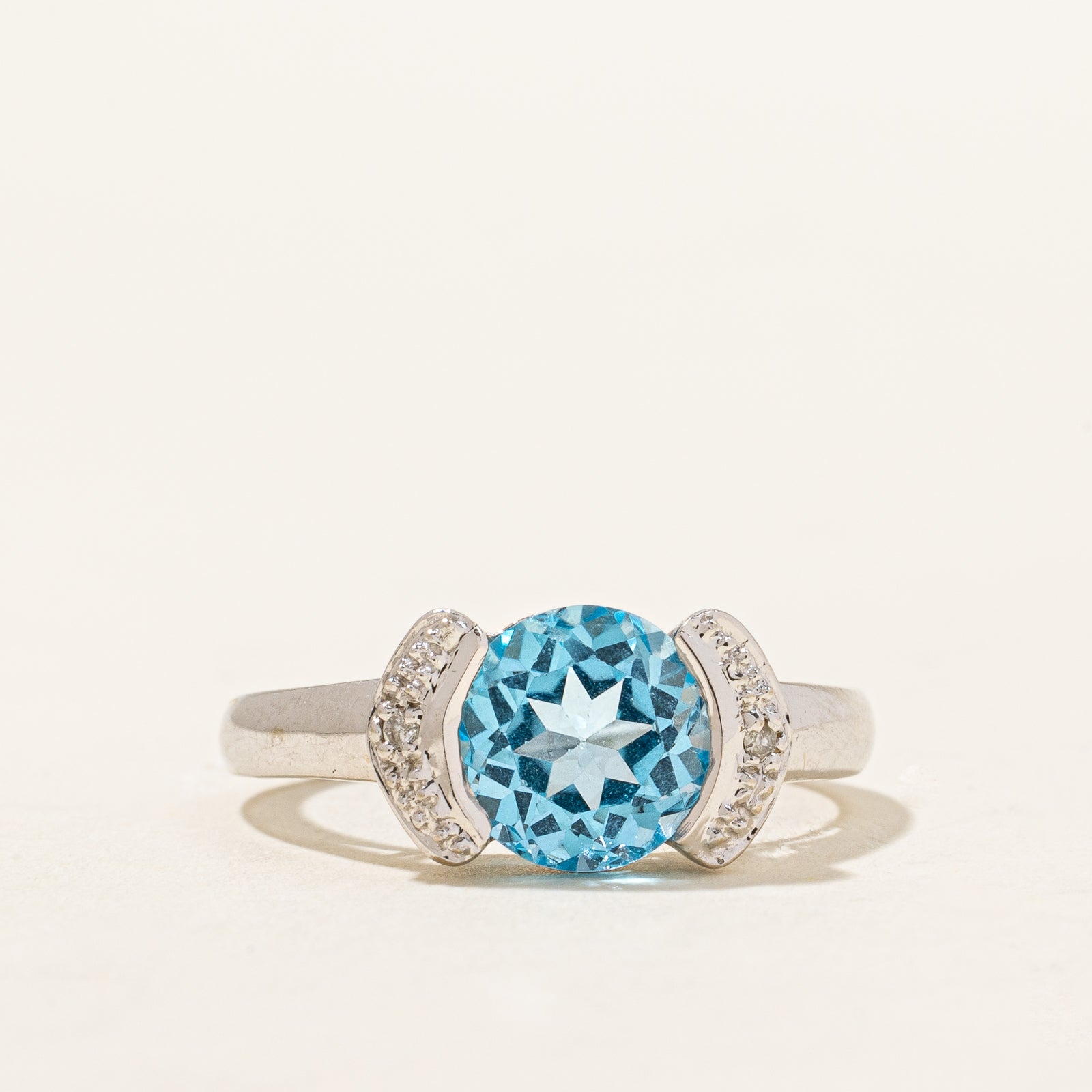 Blue Topaz & Diamond Semi Bezel Ring | 2.00ct, 0.02ctw | SZ 7 |