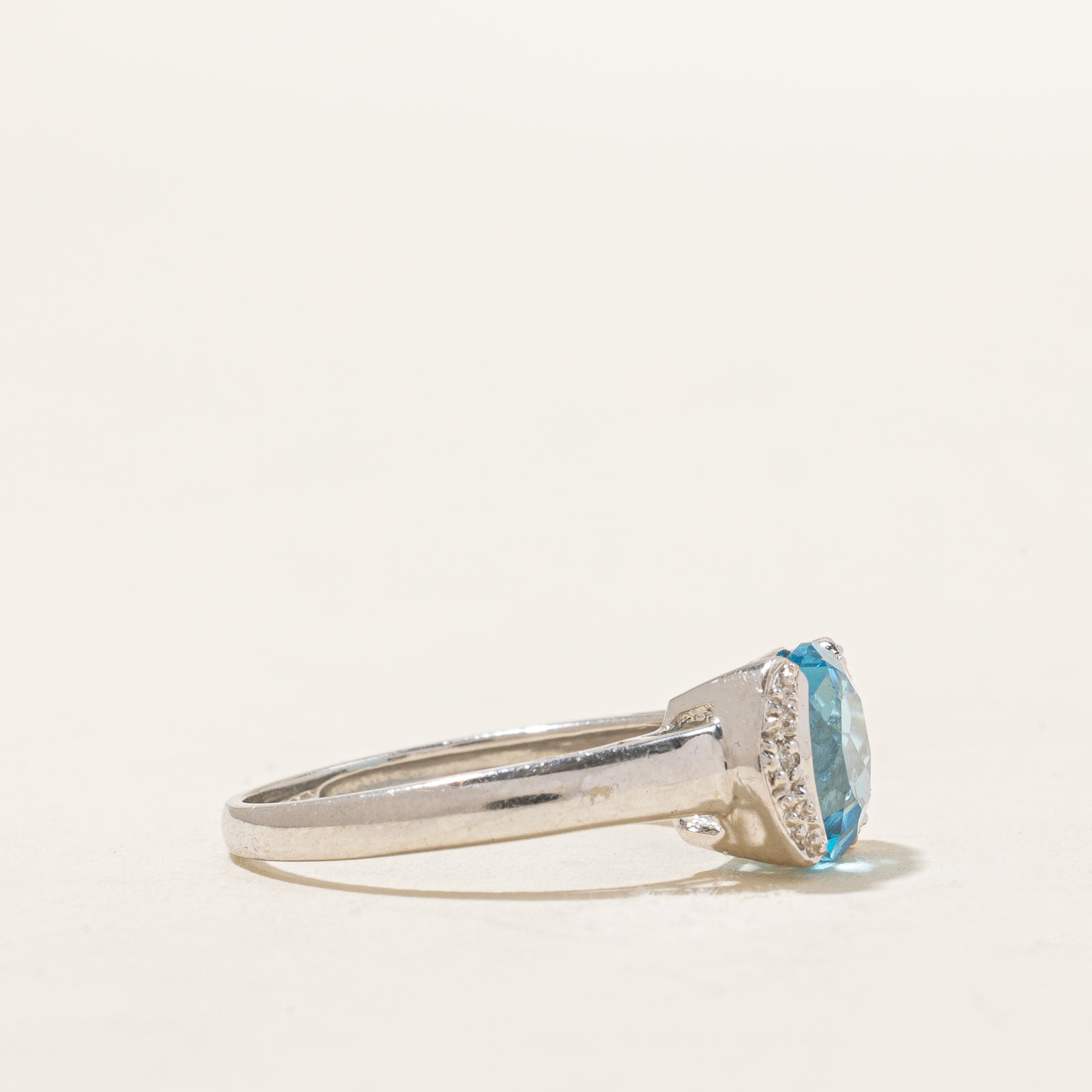 Blue Topaz & Diamond Semi Bezel Ring | 2.00ct, 0.02ctw | SZ 7 |