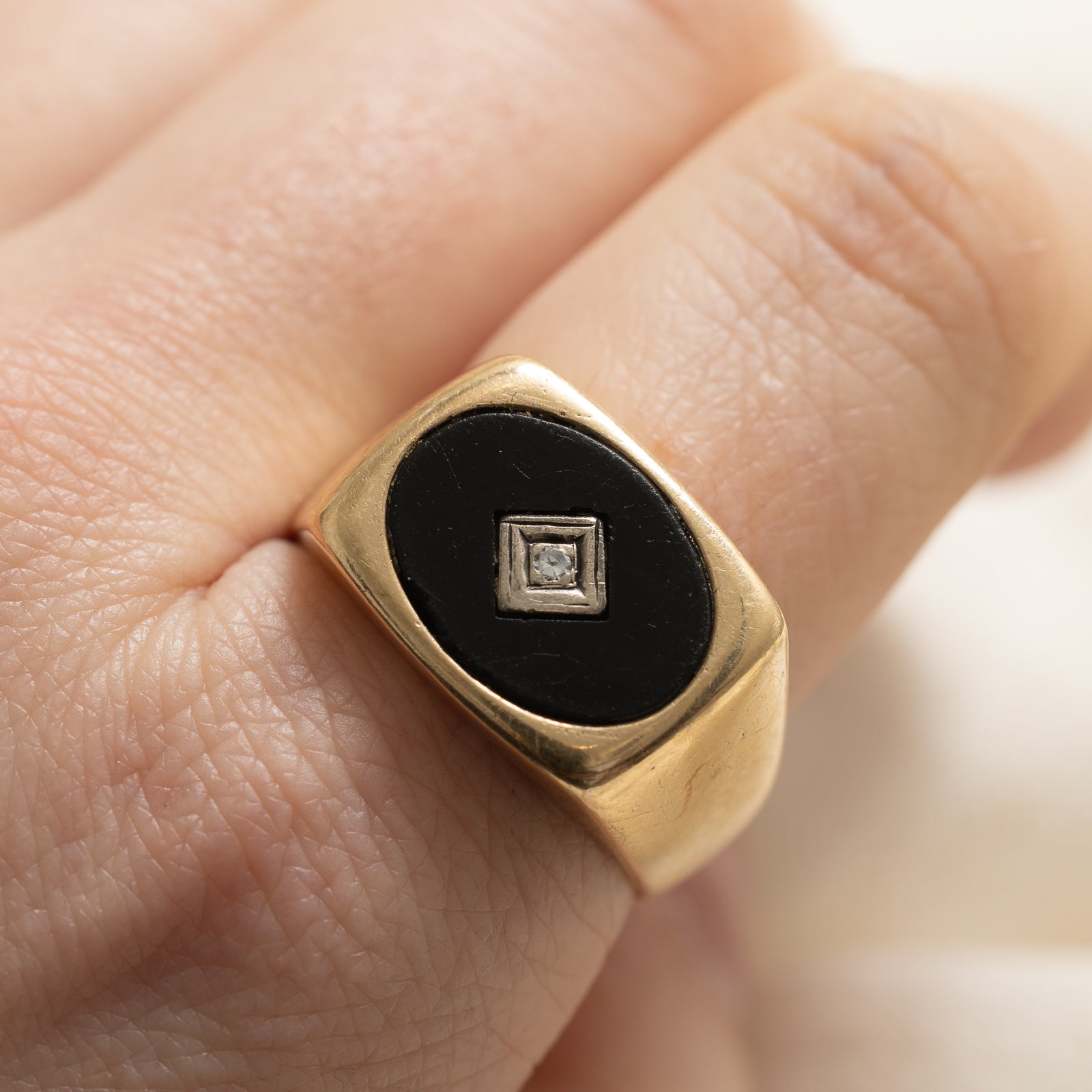Oval Onyx & Diamond Signet Ring | 2.80ct | 0.02ct | SZ 10.5