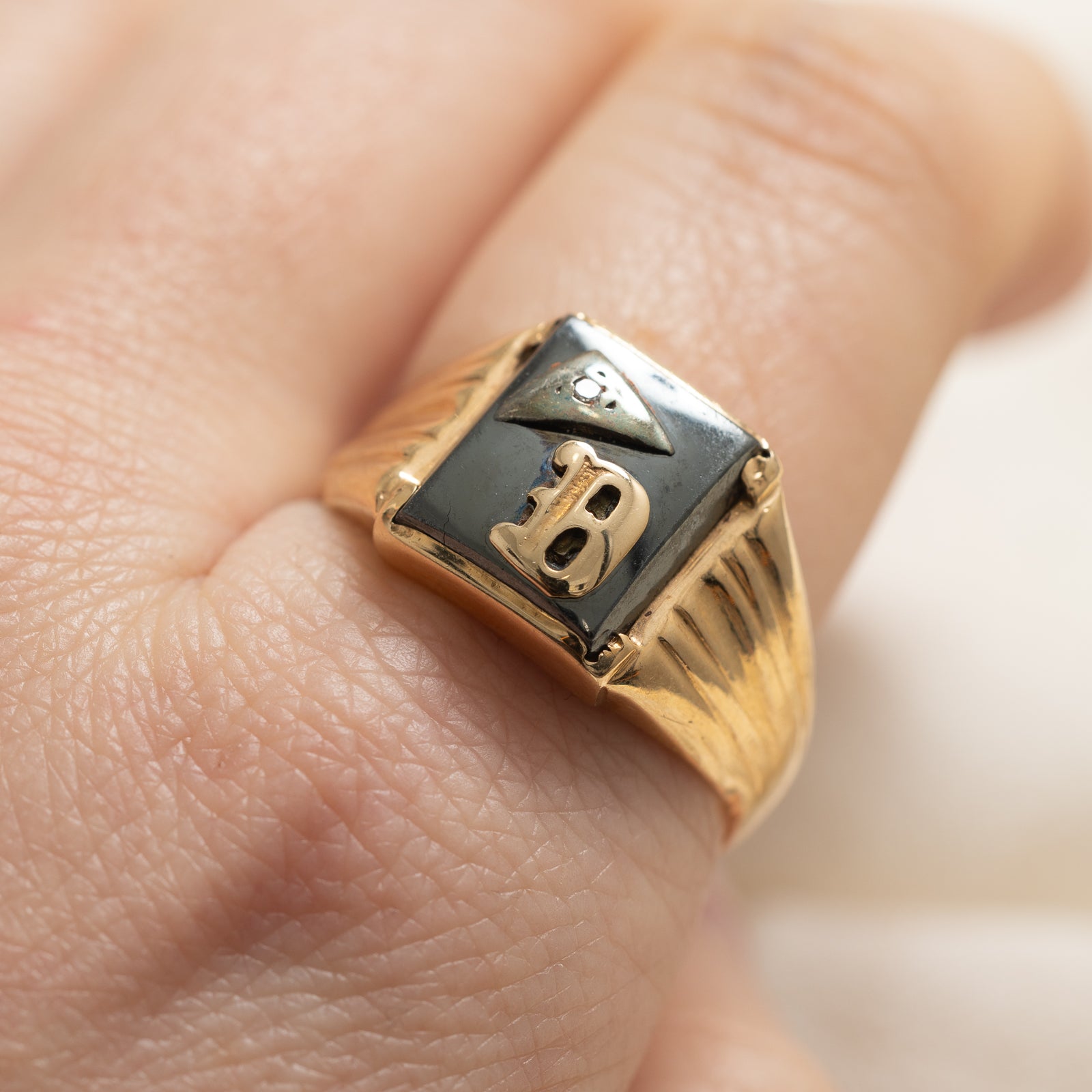 Hematite & Diamond 'D' Initial Signet Ring | 5.00ct | 0.01ct | SZ 11.25