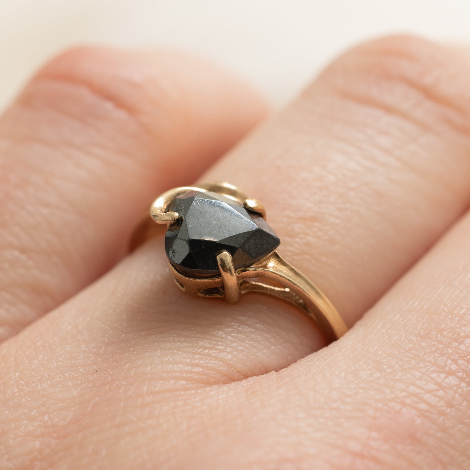 Pear Cut Hematite Bypass Ring | 2.00ct | SZ 6