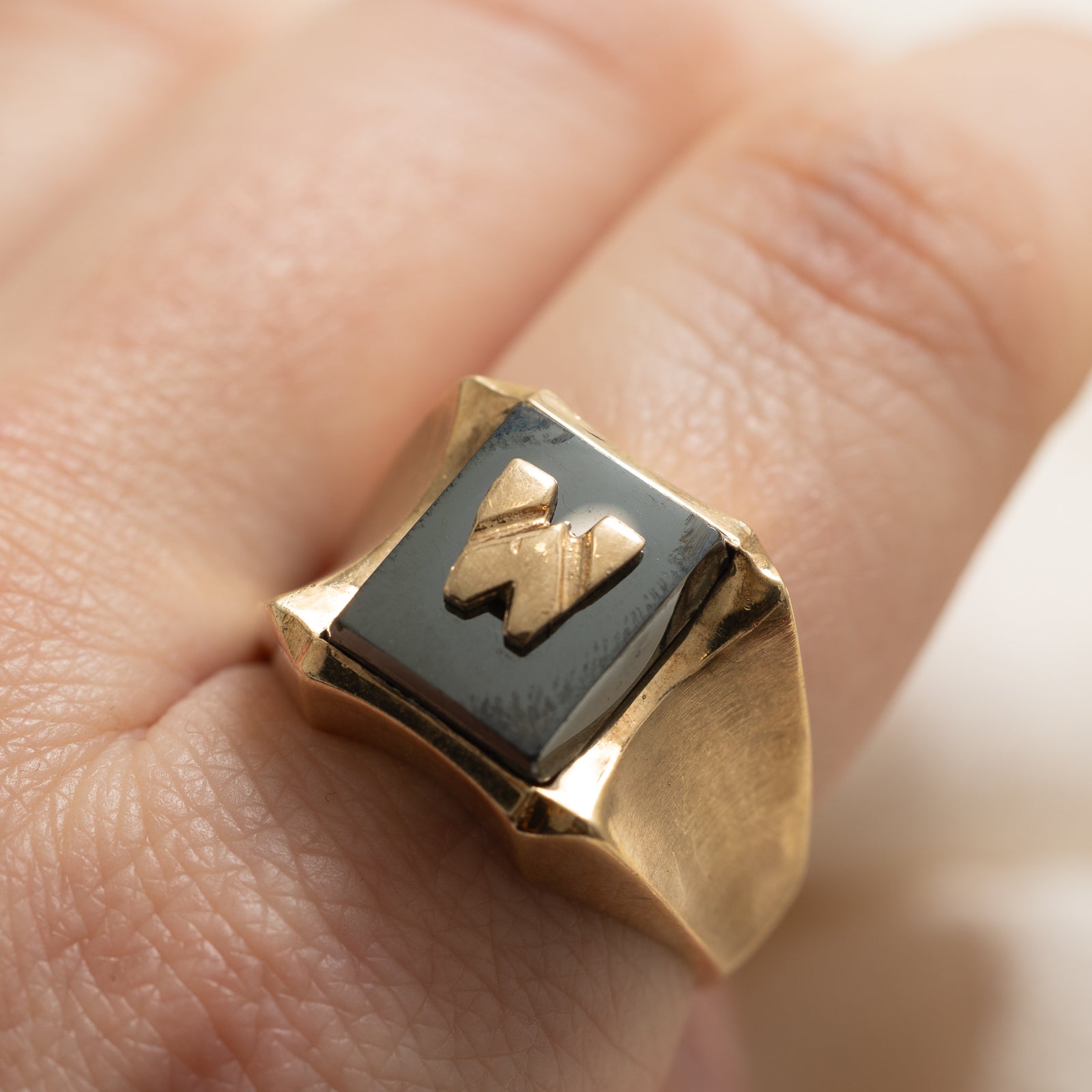 Hematite 'W' Initial Signet Ring | 6.00ct | SZ 9.25