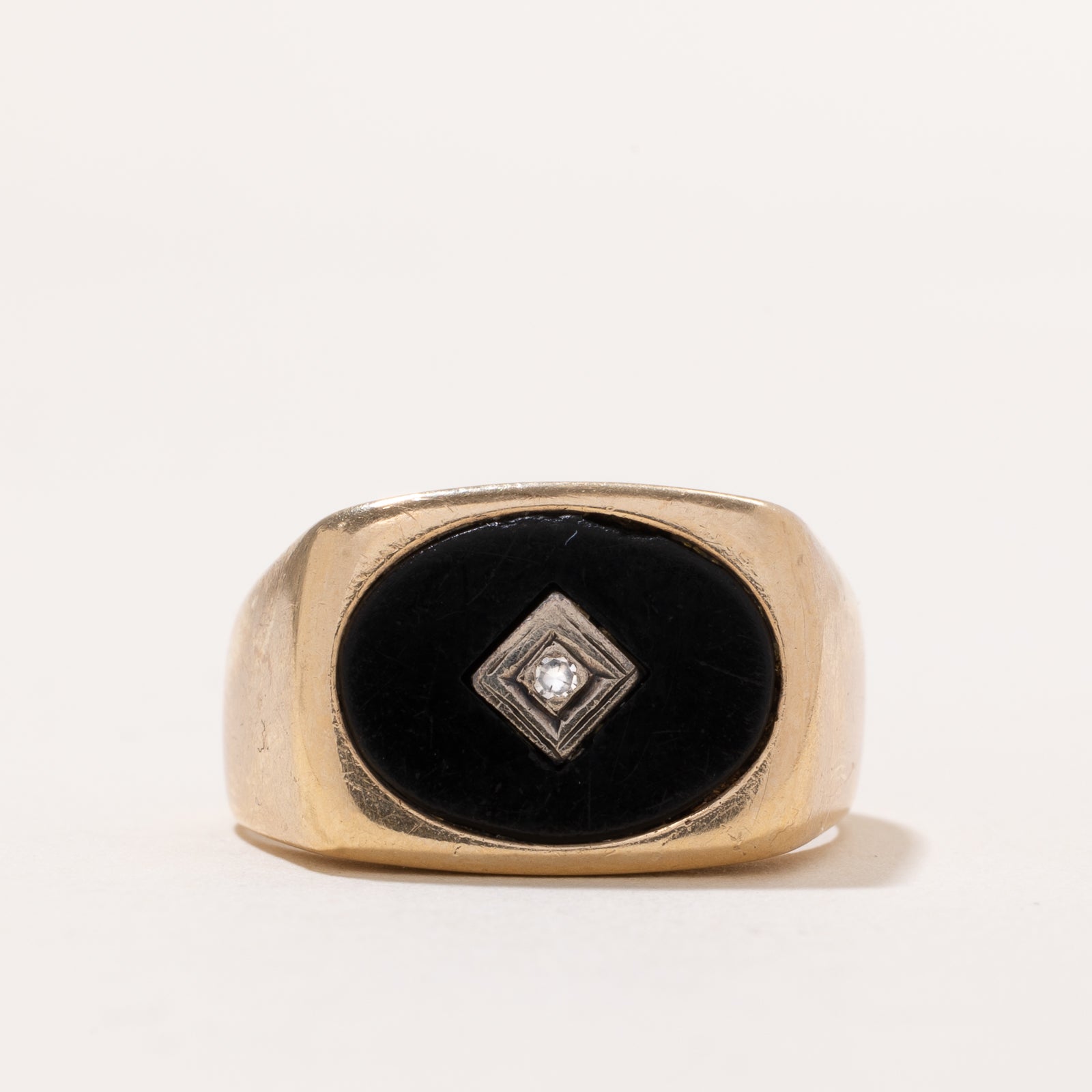 Oval Onyx & Diamond Signet Ring | 2.80ct | 0.02ct | SZ 10.5