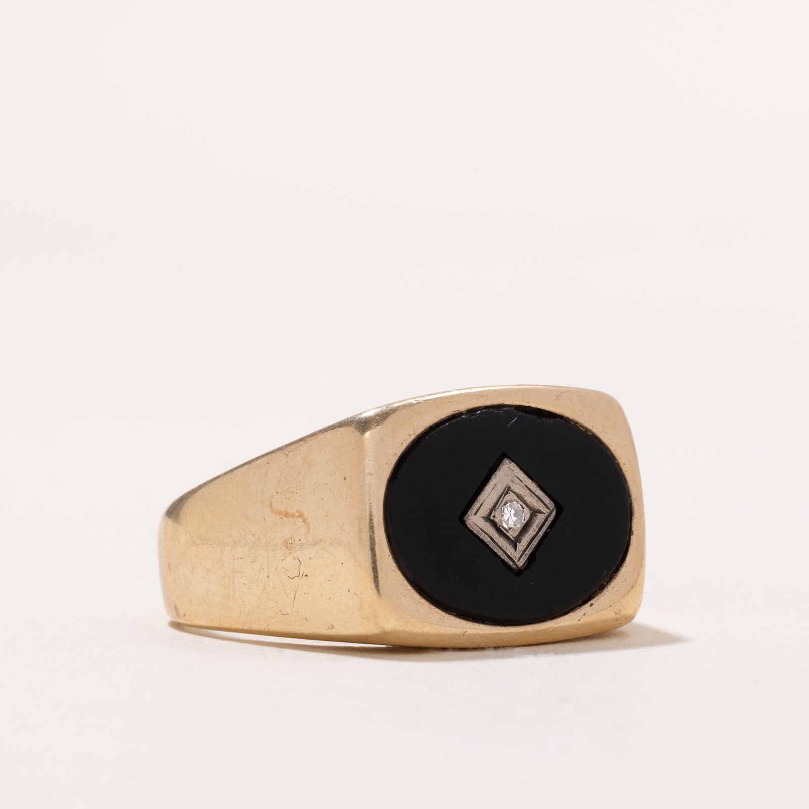 Oval Onyx & Diamond Signet Ring | 2.80ct | 0.02ct | SZ 10.5