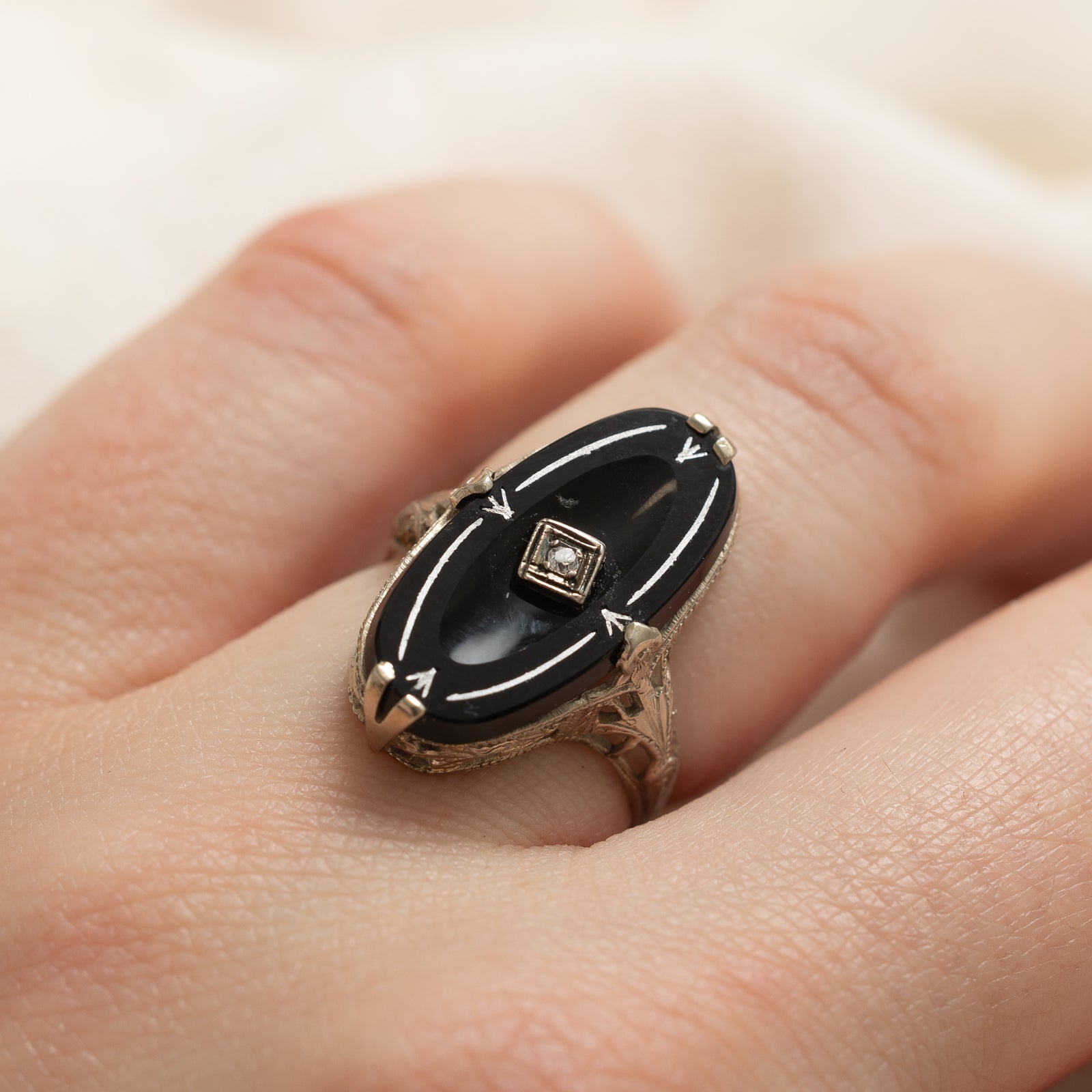 Onyx & Diamond Textured Ring | 2.75ct | 0.04ct | SZ 5.5