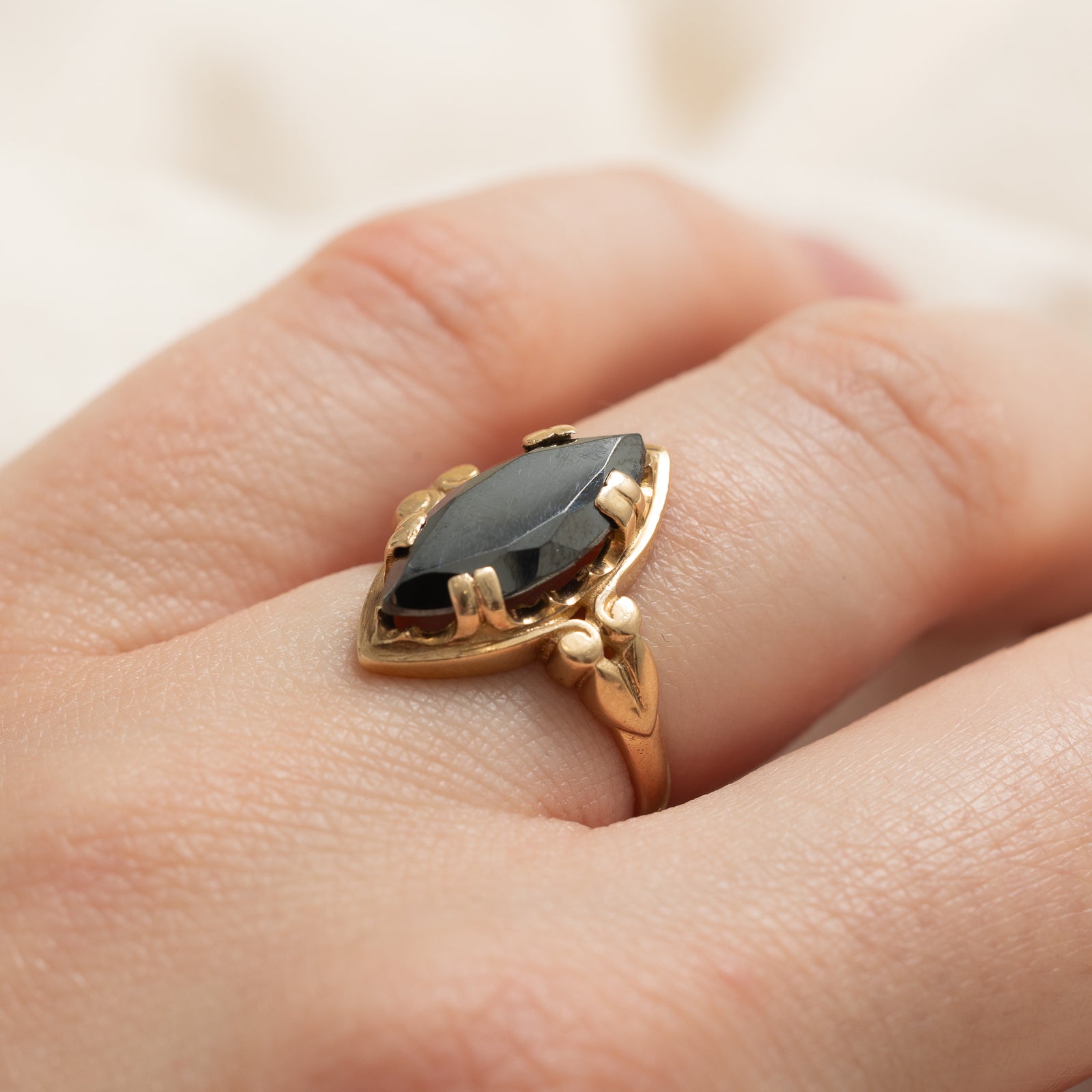 Marquise Cut Hematite Textured Ring | 5.00ct | SZ 4