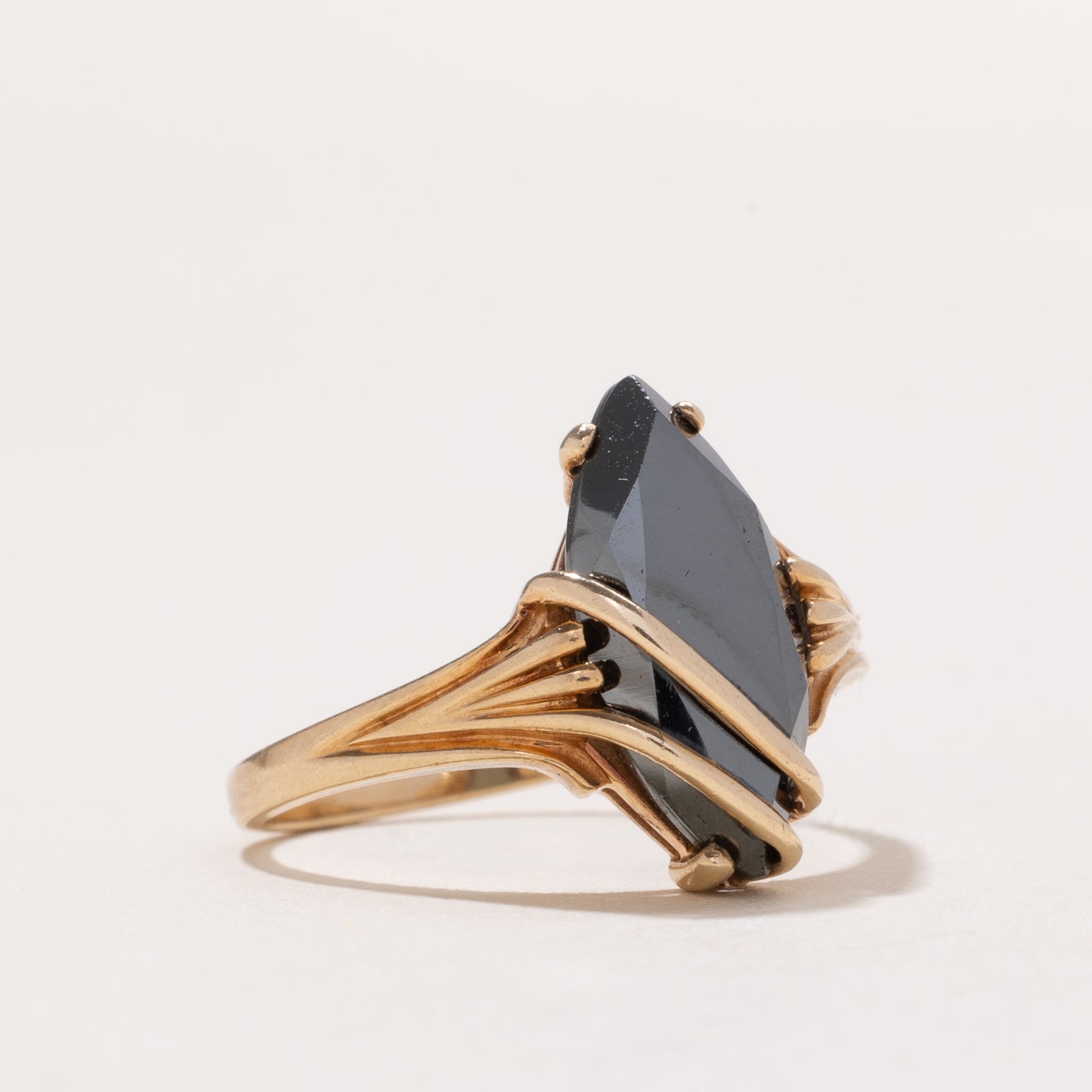 Marquise Cut Hematite Grooved Ring | 4.85ct | SZ 6.5