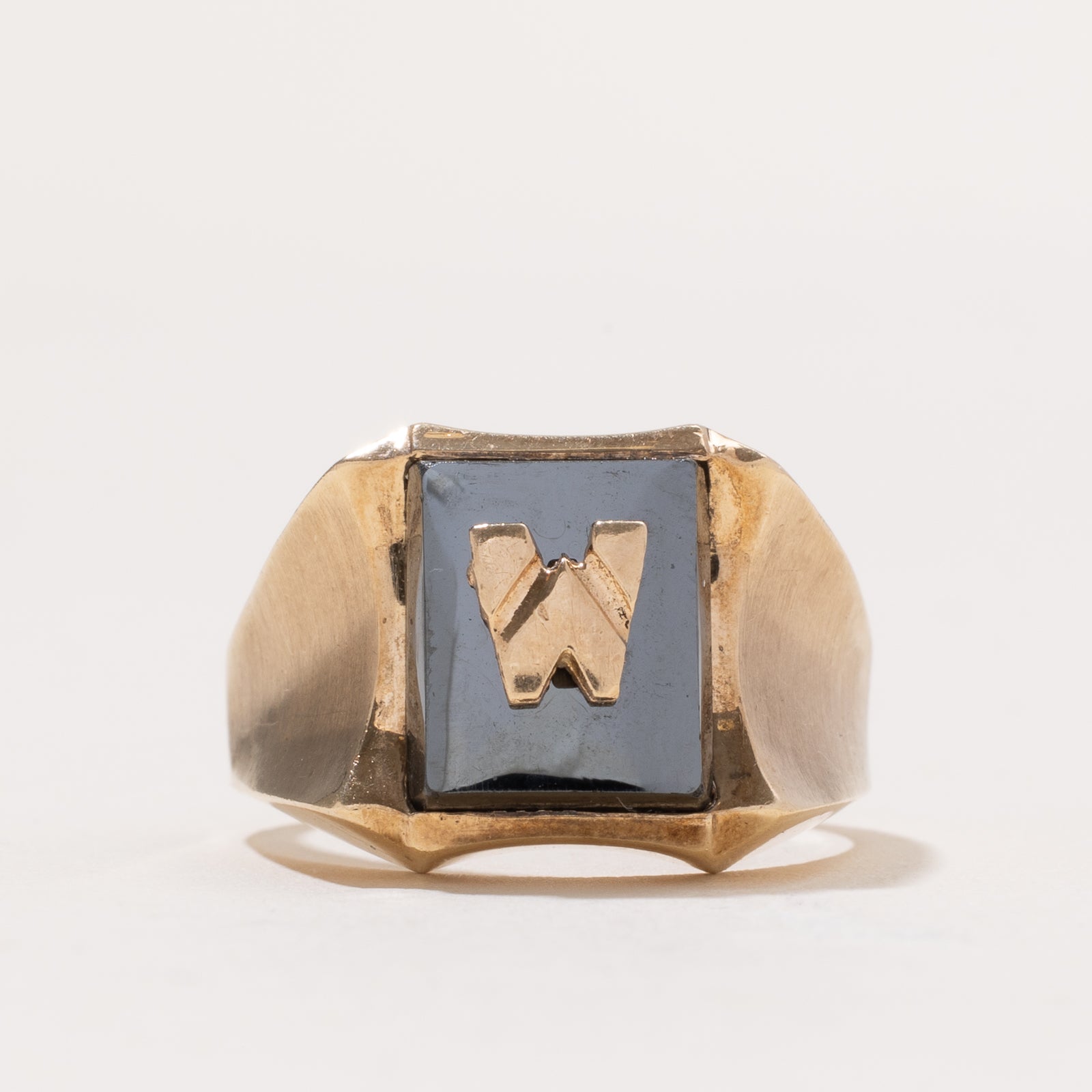 Hematite 'W' Initial Signet Ring | 6.00ct | SZ 9.25