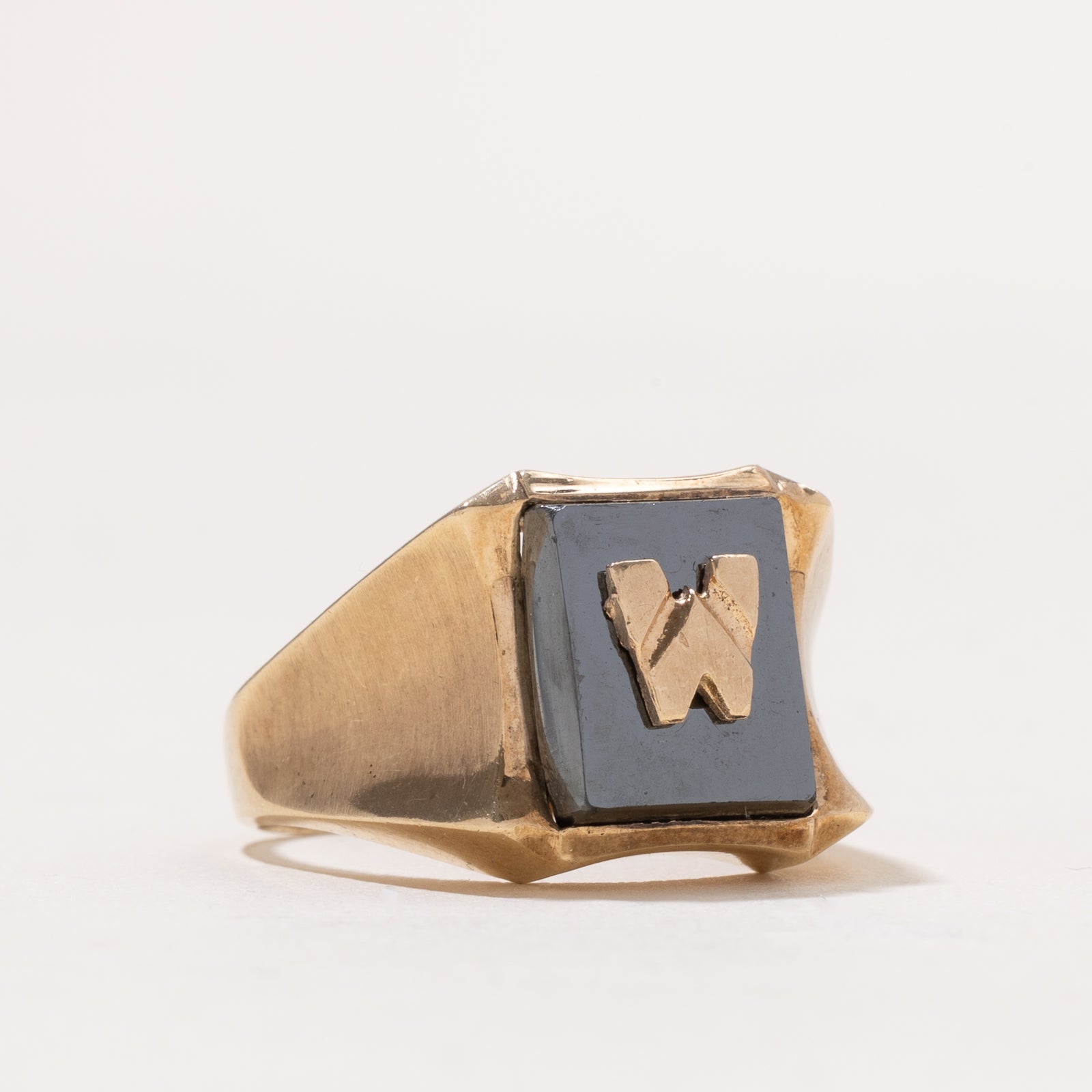 Hematite 'W' Initial Signet Ring | 6.00ct | SZ 9.25