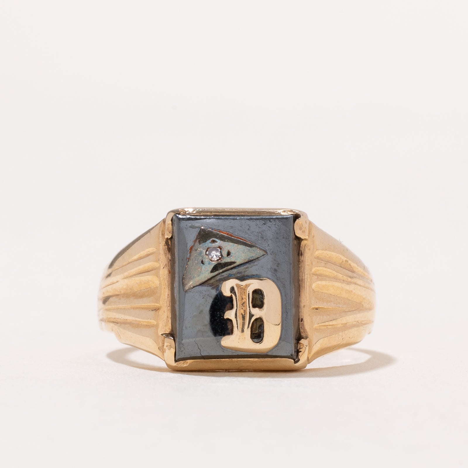 Hematite & Diamond 'D' Initial Signet Ring | 5.00ct | 0.01ct | SZ 11.25