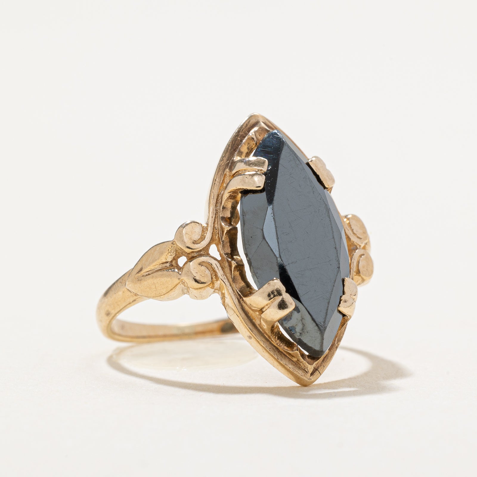 Marquise Cut Hematite Textured Ring | 5.00ct | SZ 4