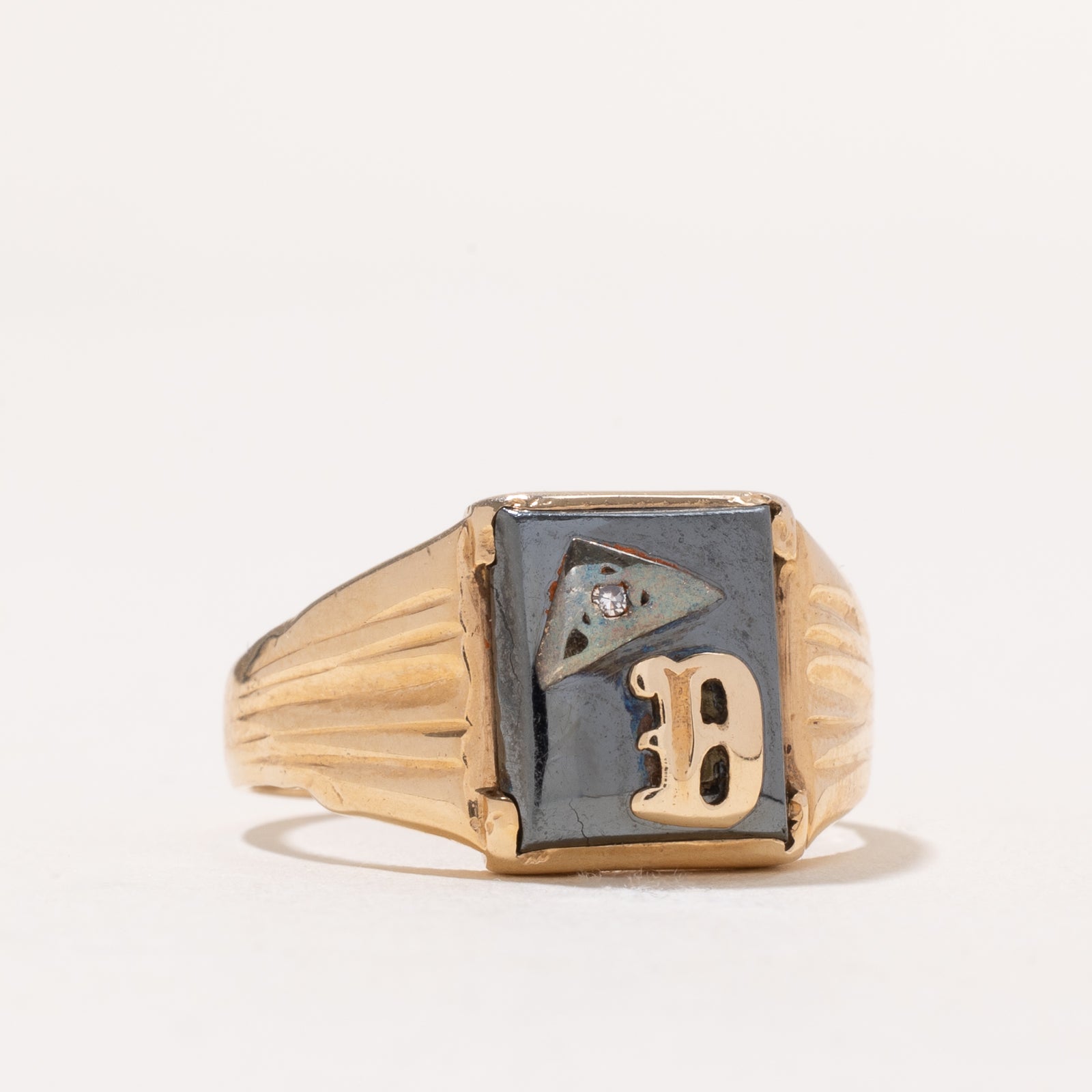 Hematite & Diamond 'D' Initial Signet Ring | 5.00ct | 0.01ct | SZ 11.25