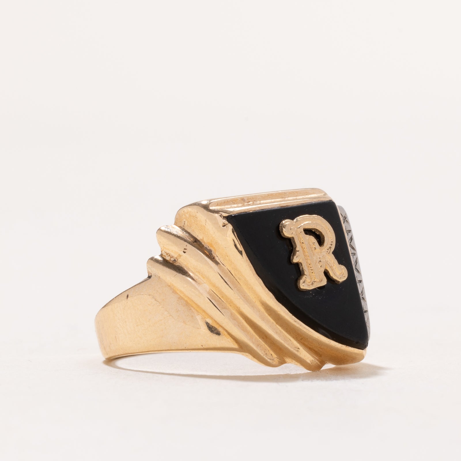 Onyx 'R' Initial Signet Ring | 3.50ct | SZ 8.5