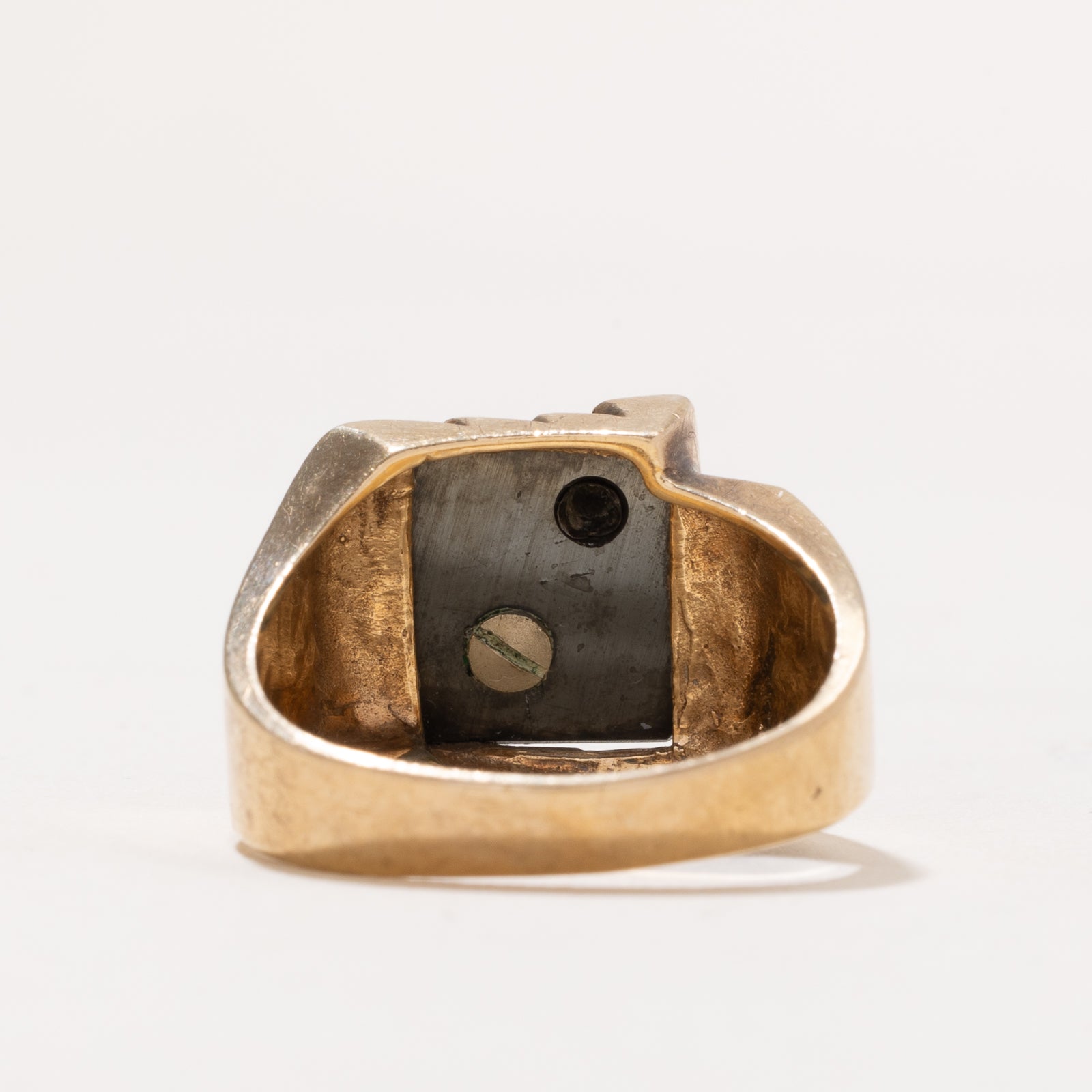 Hematite & Diamond 'F' Initial Signet Ring | 8.00ct | 0.01ct | SZ 8.75