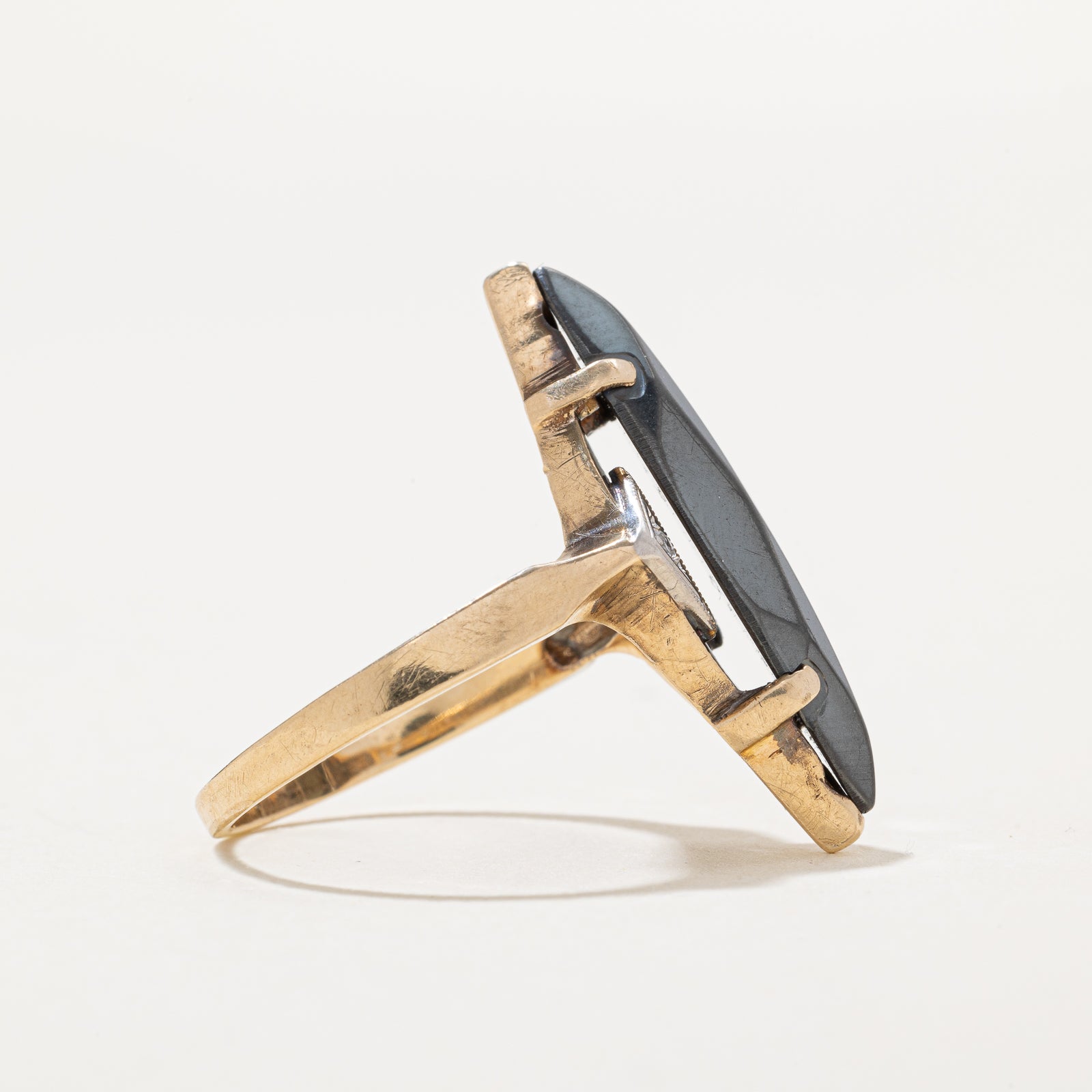 Hematite & Diamond Navette Ring | 6.00ct | 0.02ctw | SZ 6.25