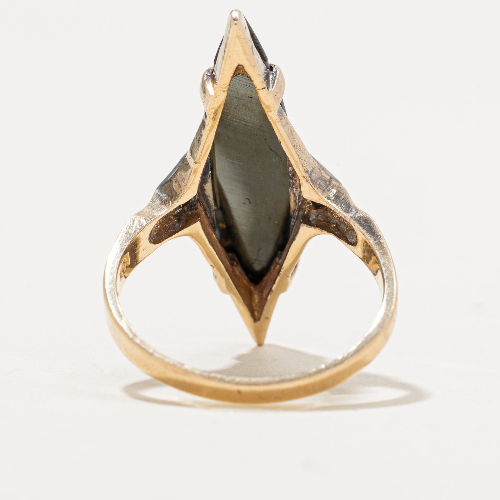 Hematite & Diamond Navette Ring | 6.00ct | 0.02ctw | SZ 6.25