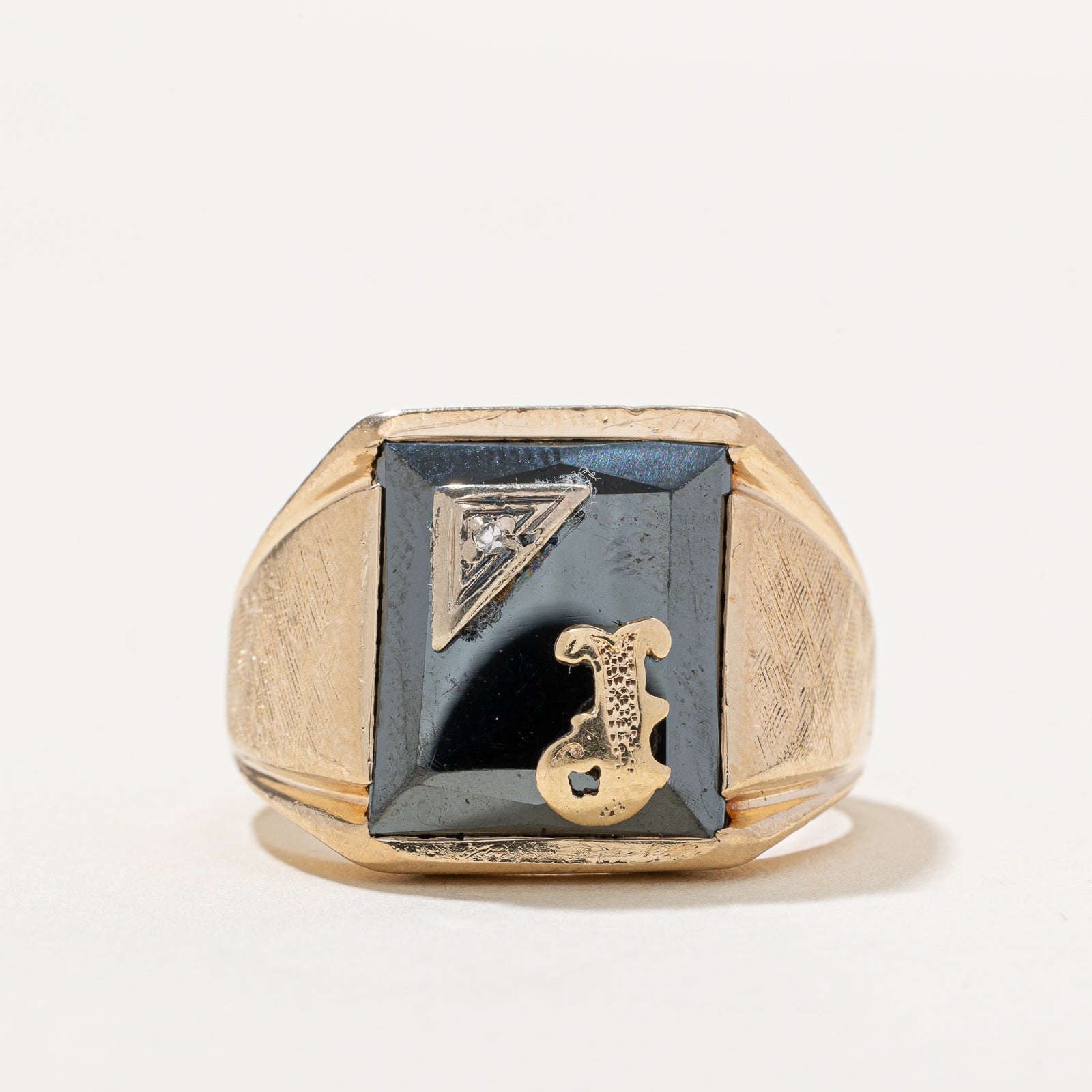 Hematite & Diamond 'J' Initial Signet Ring | 7.50ct | 0.01ct | SZ 9.25