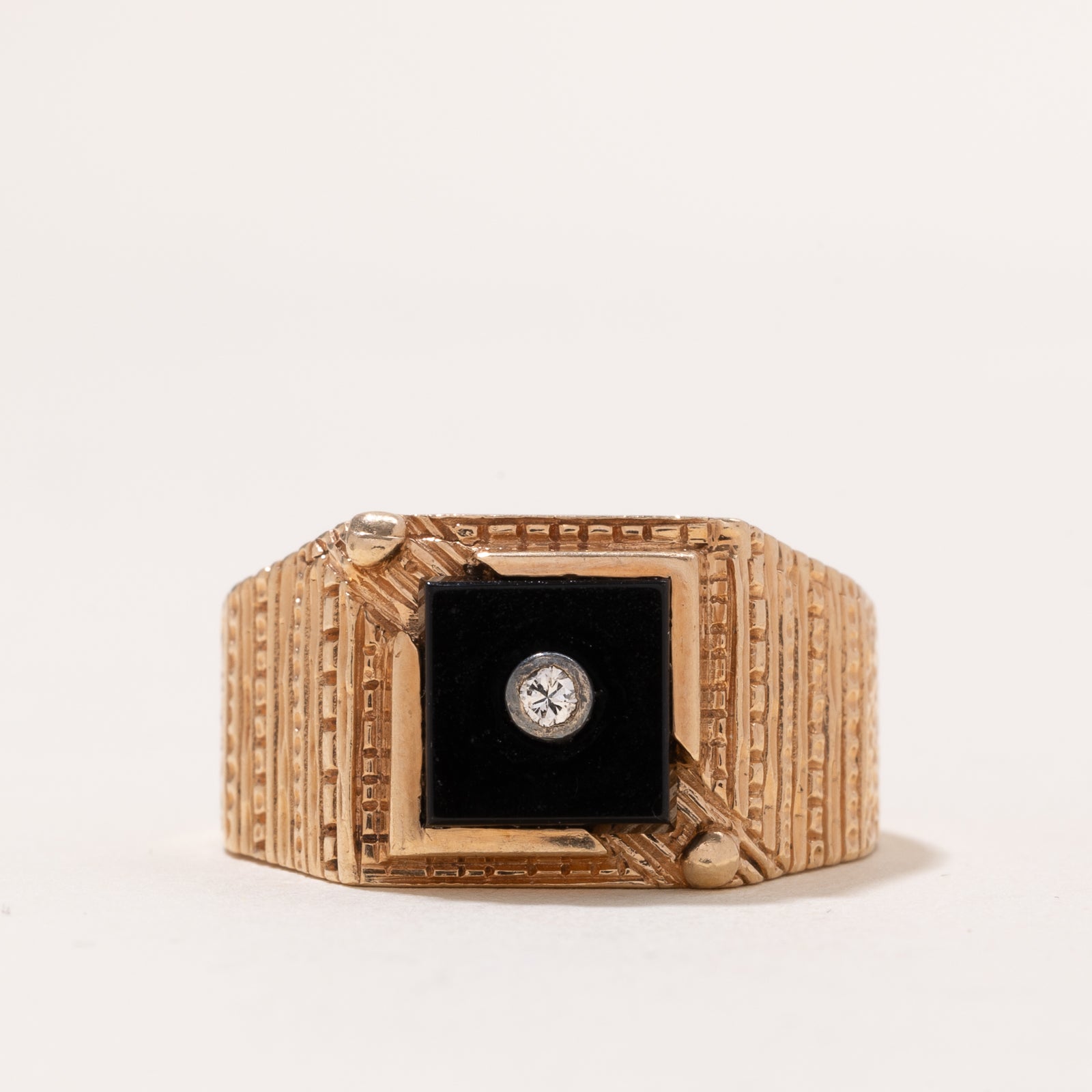 Onyx & Diamond Textured Signet Ring | 2.00ct | 0.04ct | SZ 12