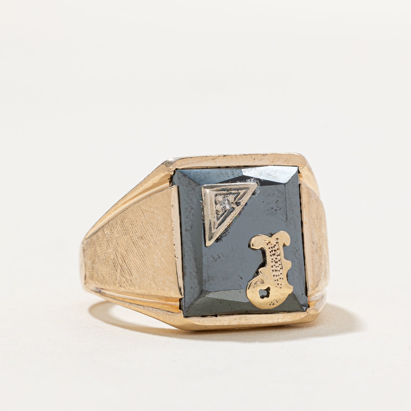 Hematite & Diamond 'J' Initial Signet Ring | 7.50ct | 0.01ct | SZ 9.25