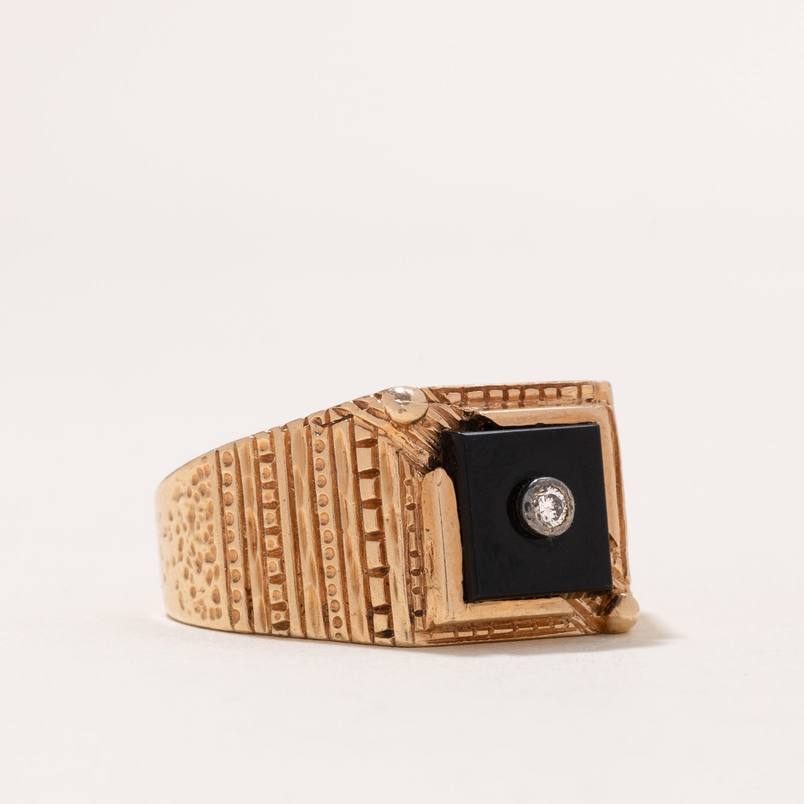 Onyx & Diamond Textured Signet Ring | 2.00ct | 0.04ct | SZ 12