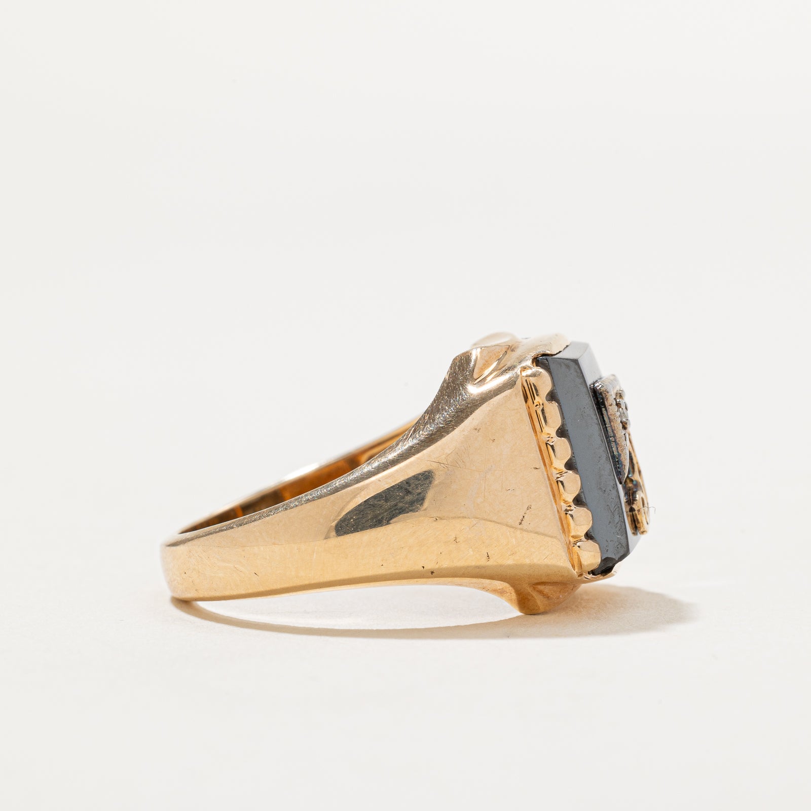 Hematite & Diamond 'J' Initial Signet Ring | 5.00ctw | 0.01ct | SZ 9