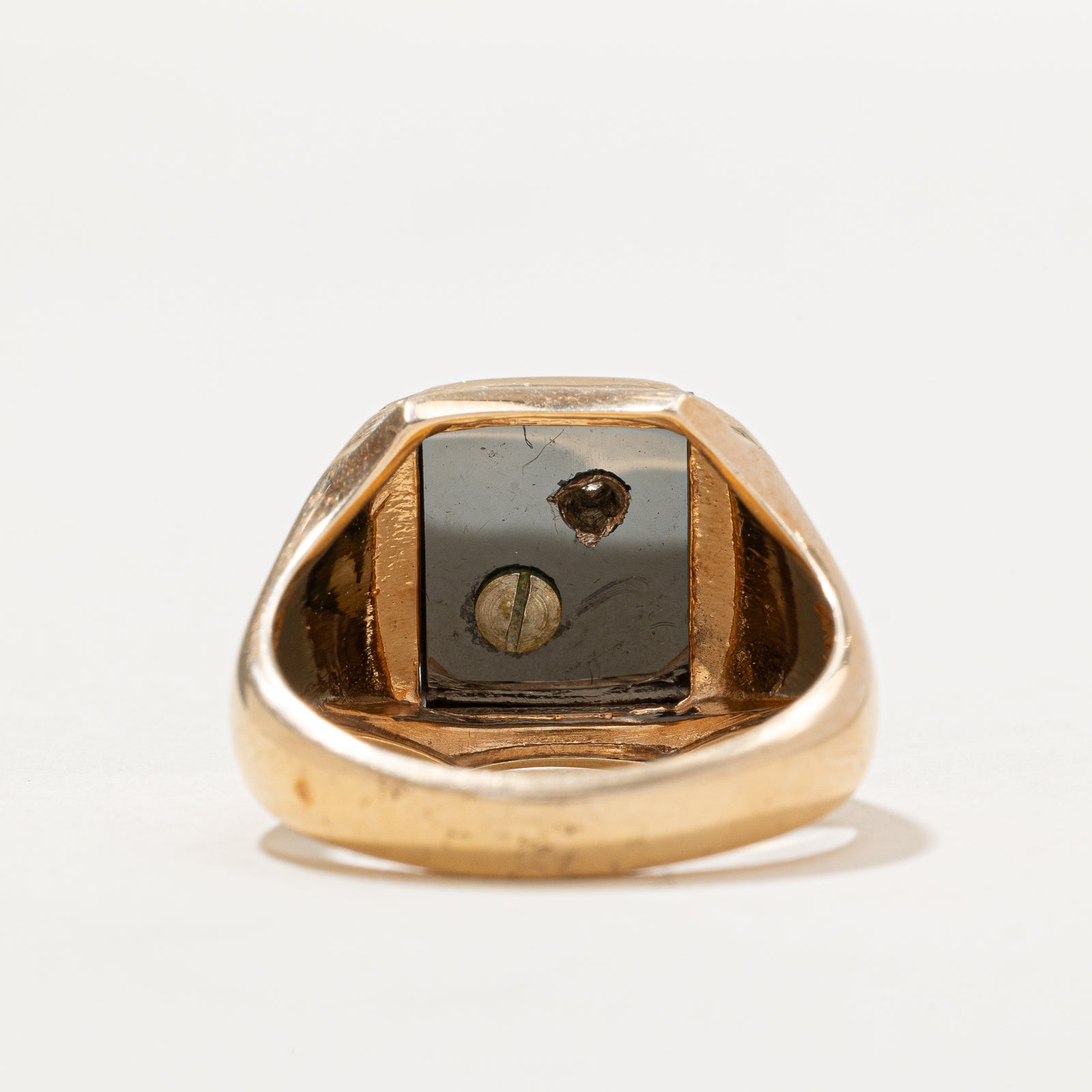 Hematite & Diamond 'J' Initial Signet Ring | 5.00ctw | 0.01ct | SZ 9