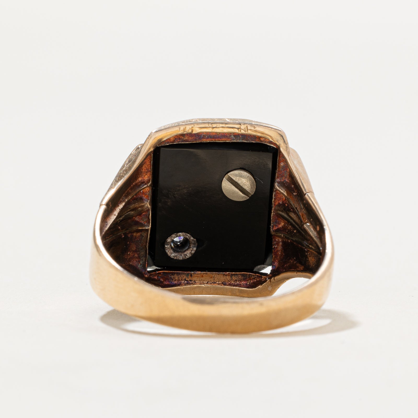 Onyx & Diamond 'P' Initial Signet Ring | 6.00ct | 0.02ct | SZ 9.75