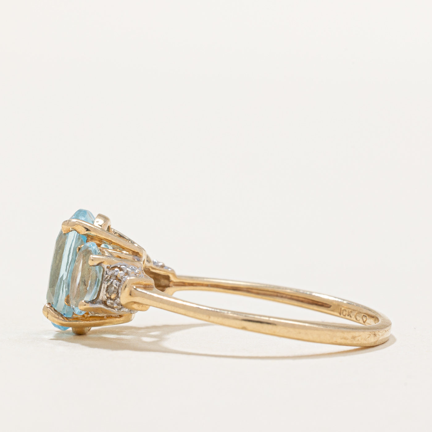 Three Stone Blue Topaz & Diamond Ring | 2.50ctw, 0.01ctw | SZ 6.5 |