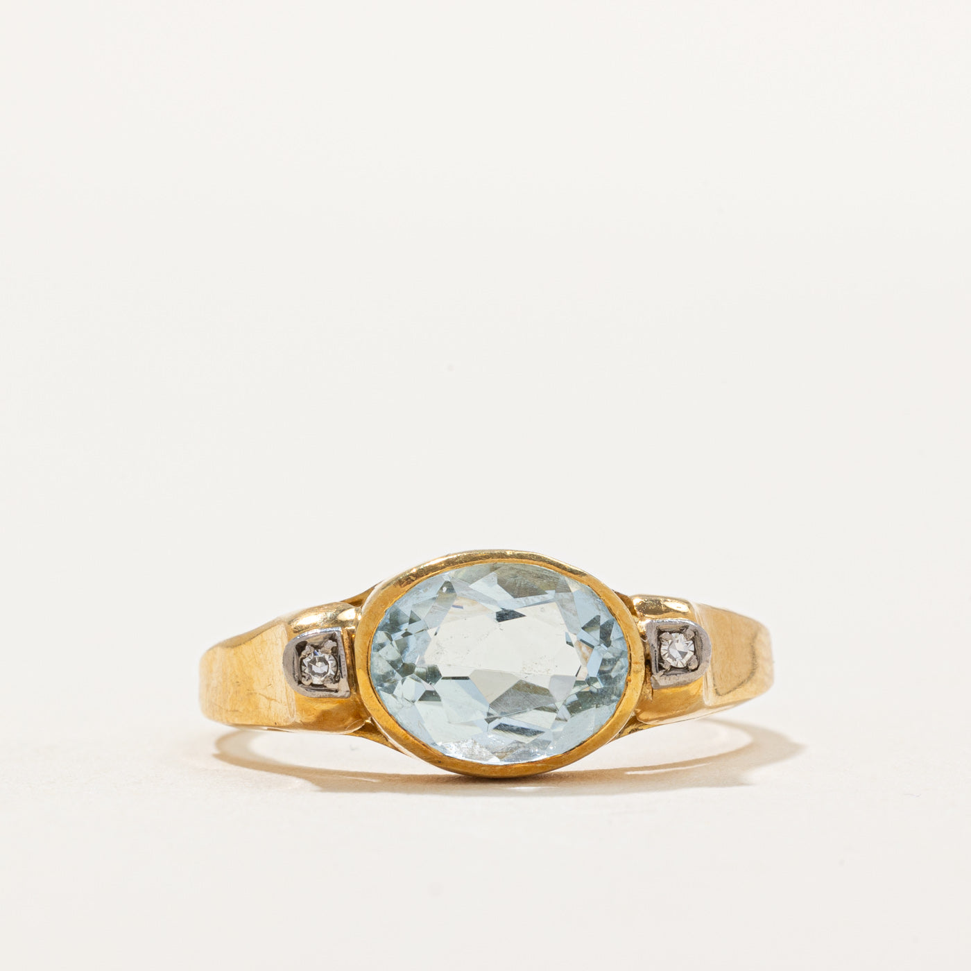 Bezel Set East West Aquamarine & Diamond Ring | 1.80ct, 0.02ctw | SZ 7.5 |