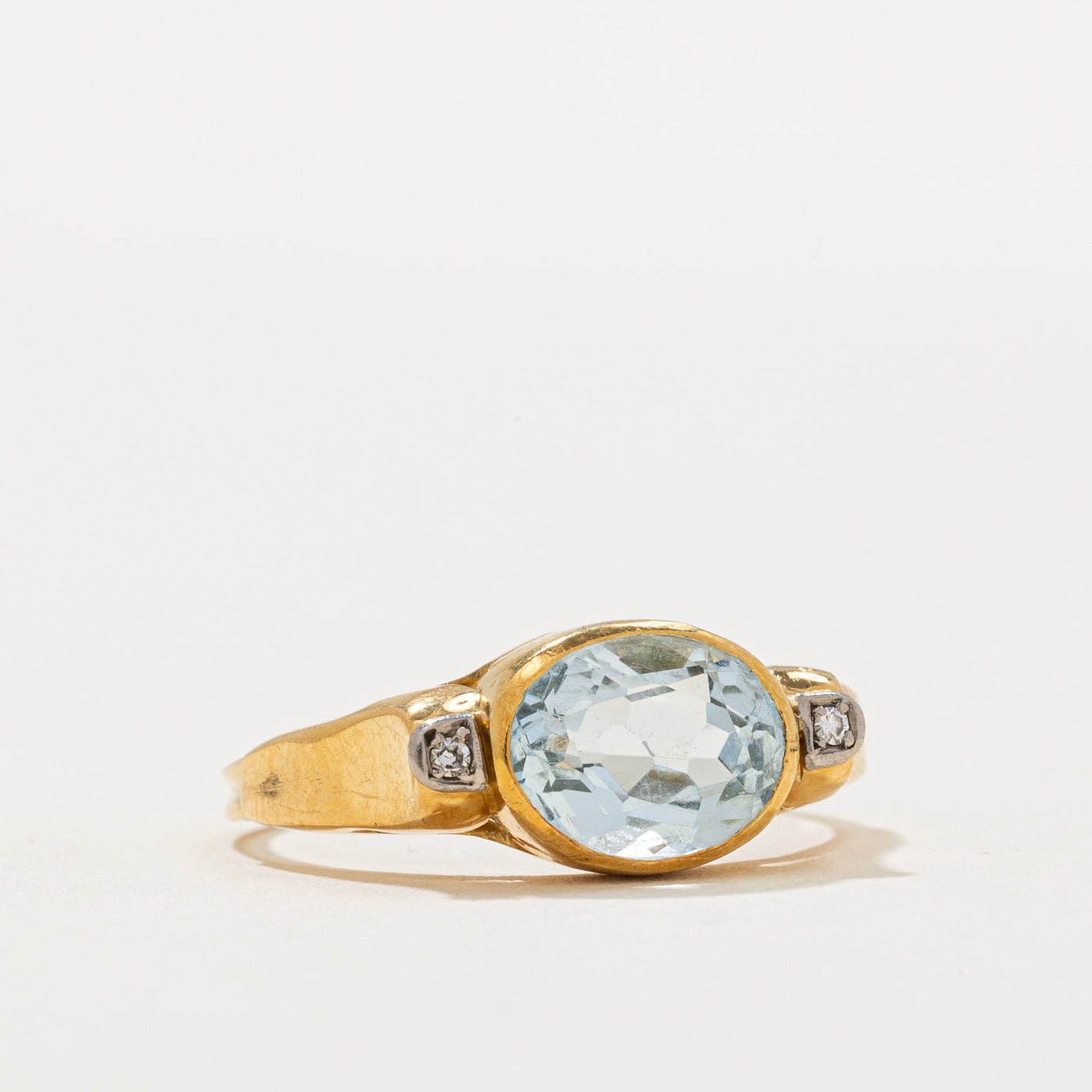 Bezel Set East West Aquamarine & Diamond Ring | 1.80ct, 0.02ctw | SZ 7.5 |