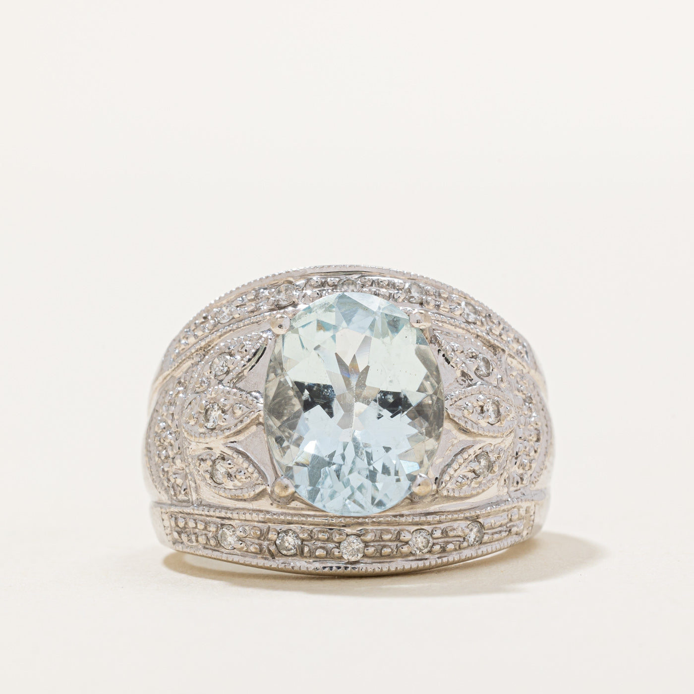 Aquamarine & Diamond Cocktail Ring | 3.00ct, 0.16ctw | SZ 5 |