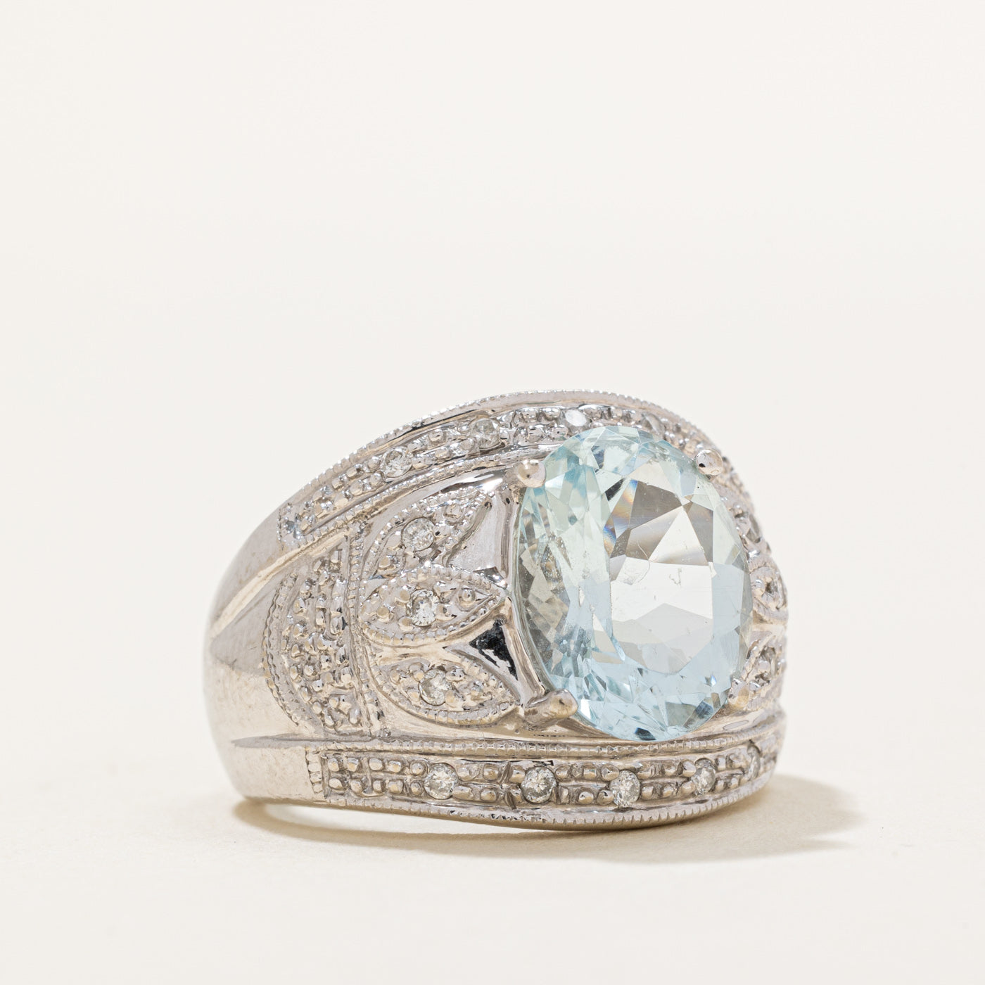 Aquamarine & Diamond Cocktail Ring | 3.00ct, 0.16ctw | SZ 5 |