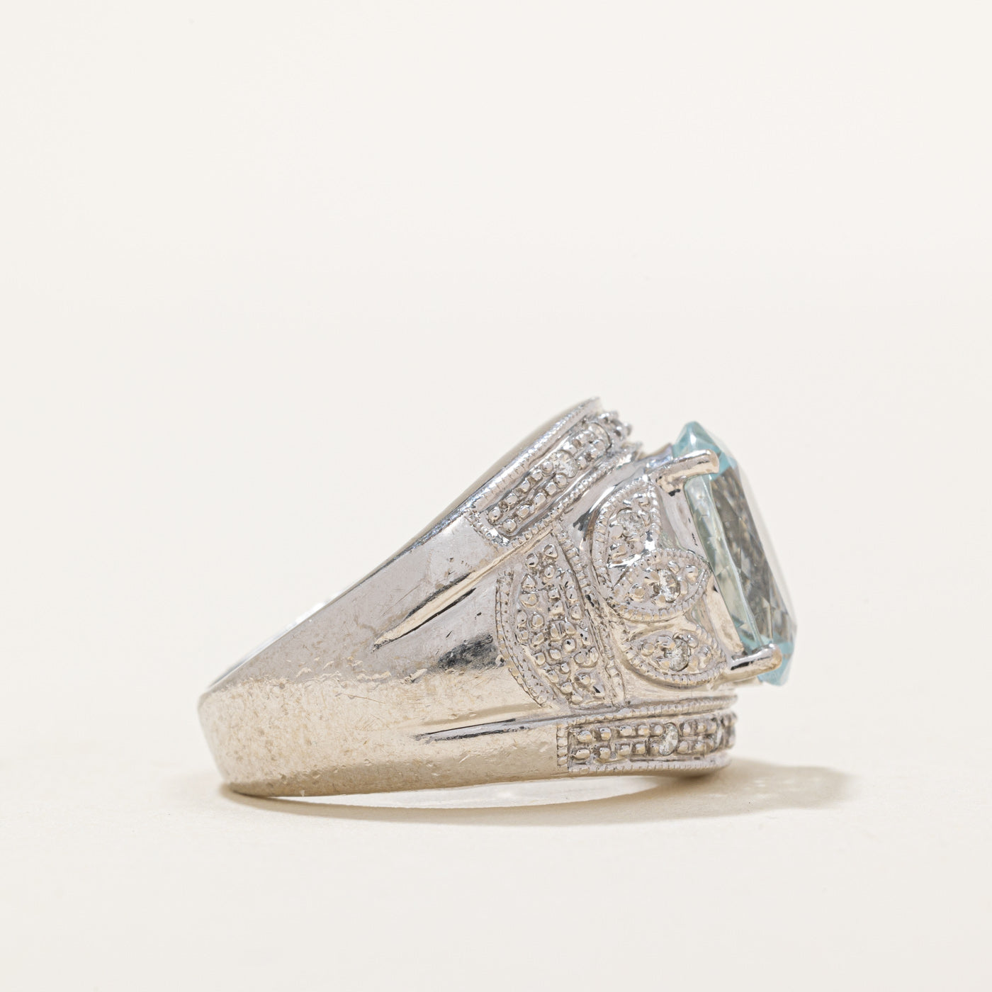 Aquamarine & Diamond Cocktail Ring | 3.00ct, 0.16ctw | SZ 5 |