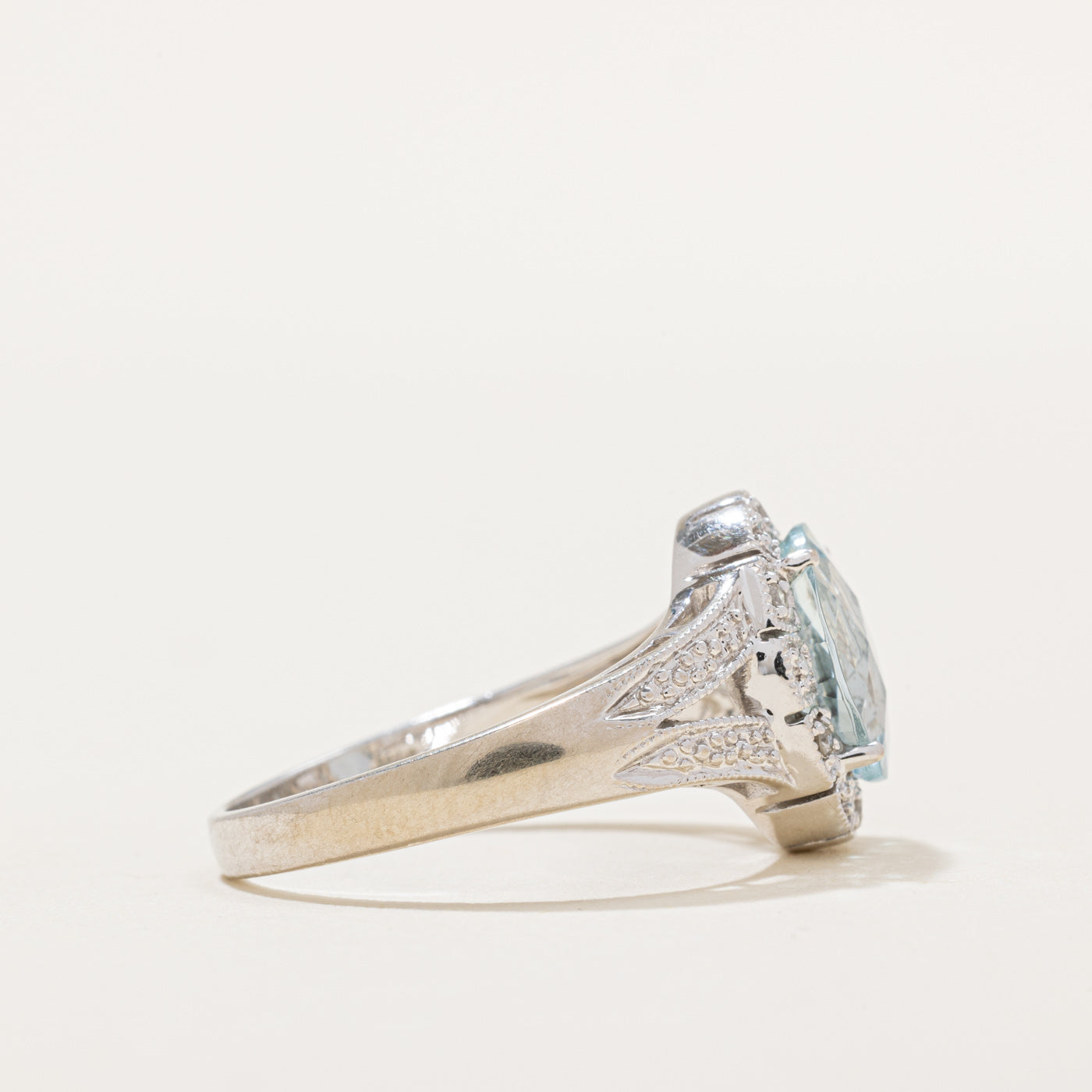 Aquamarine & Diamond Halo Split Shank Ring | 2.40ct, 0.06ctw | SZ 9.25 |