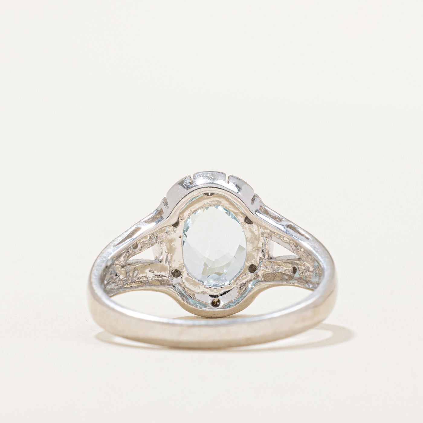 Aquamarine & Diamond Halo Split Shank Ring | 2.40ct, 0.06ctw | SZ 9.25 |