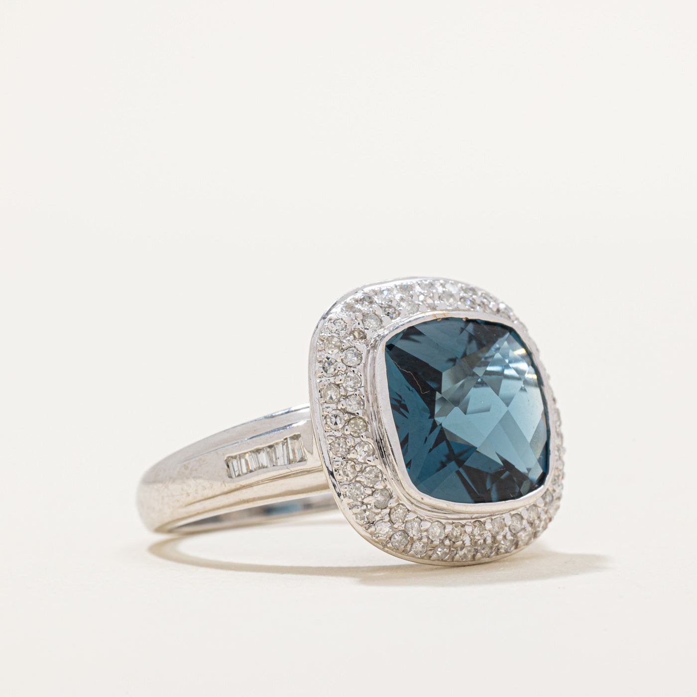 London Blue Topaz & Diamond Halo Ring | 6.00ct, 0.40ctw | SZ 8.25 |