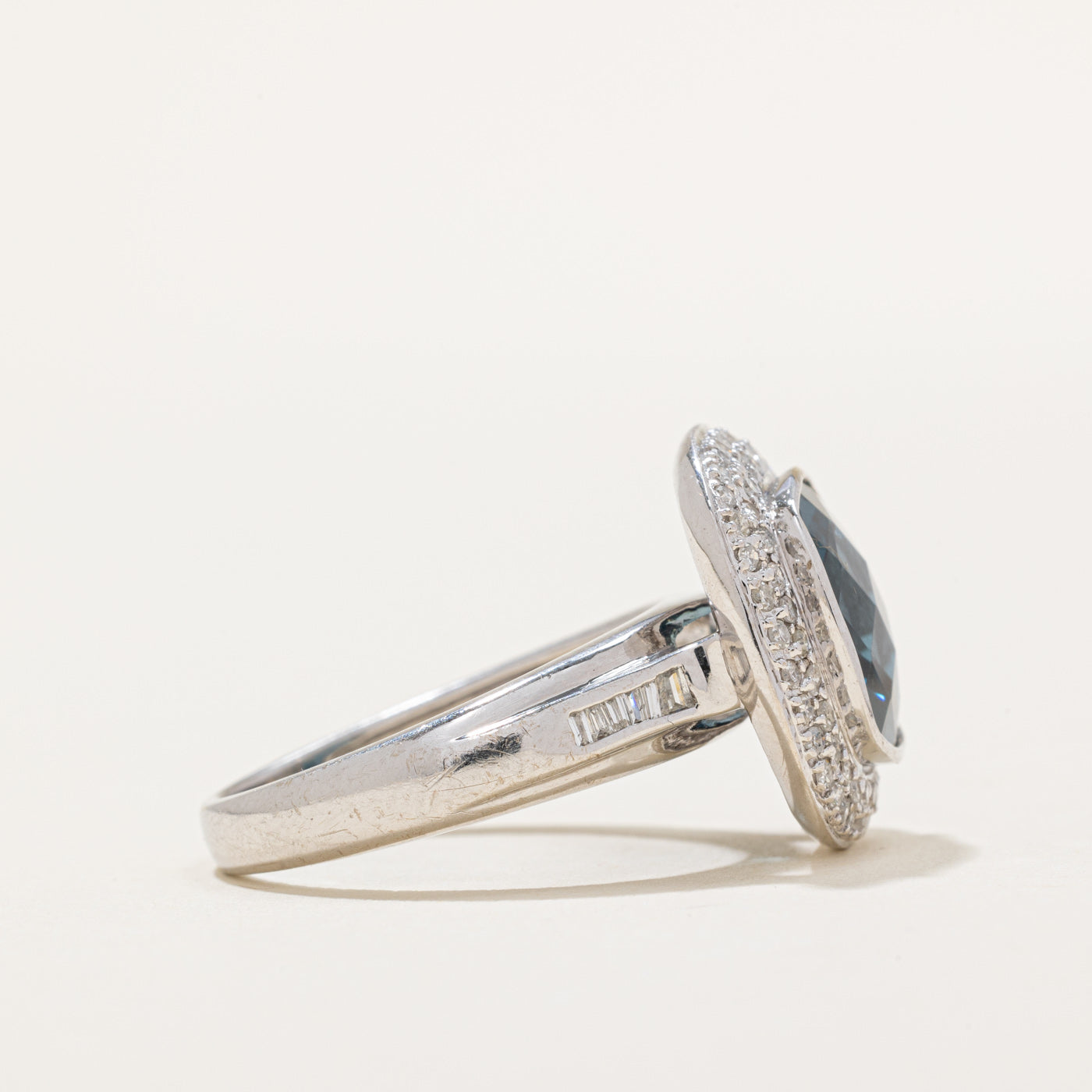 London Blue Topaz & Diamond Halo Ring | 6.00ct, 0.40ctw | SZ 8.25 |