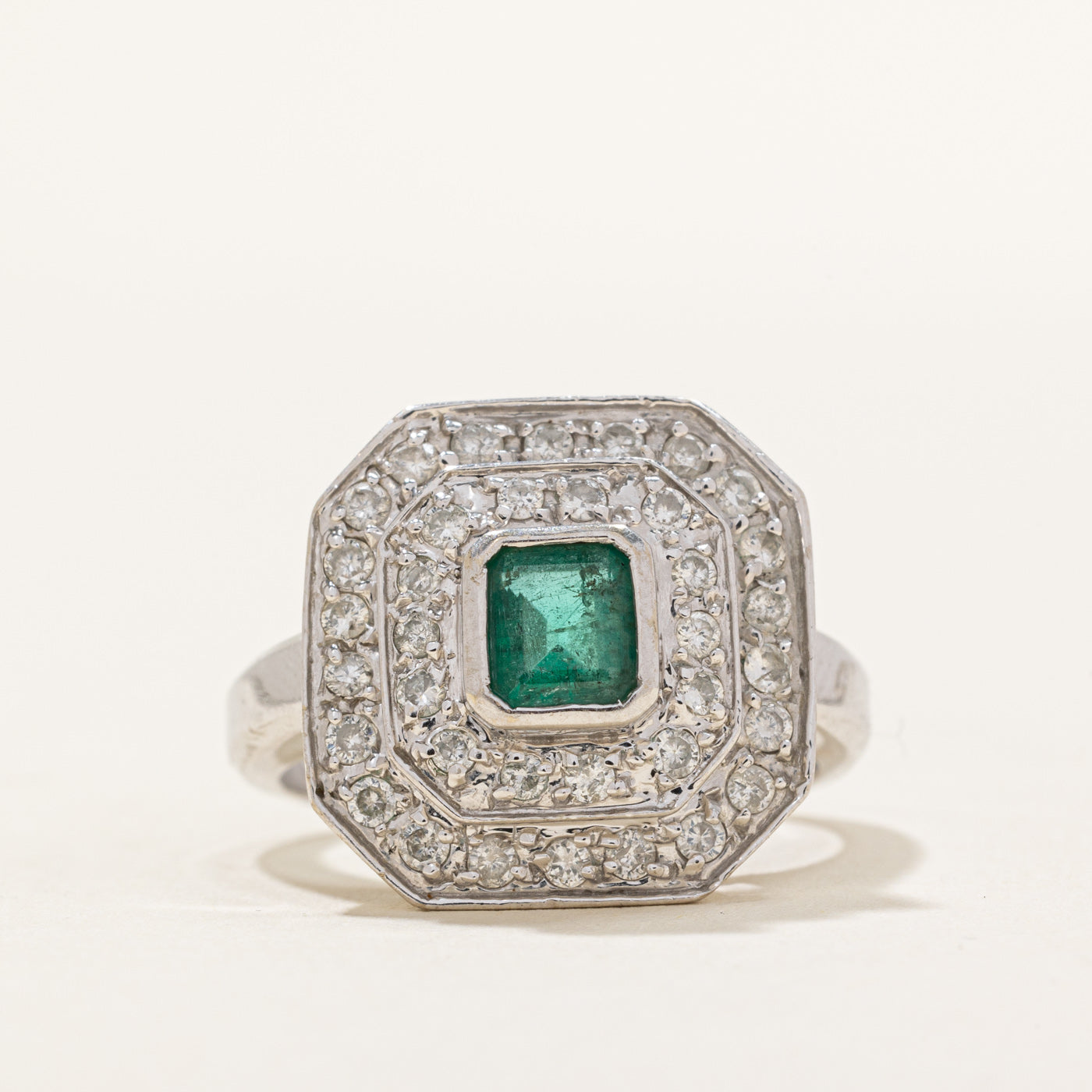 Emerald & Diamond Double Halo Cocktail Ring | 0.60ct, 0.47ctw | SZ 8 |