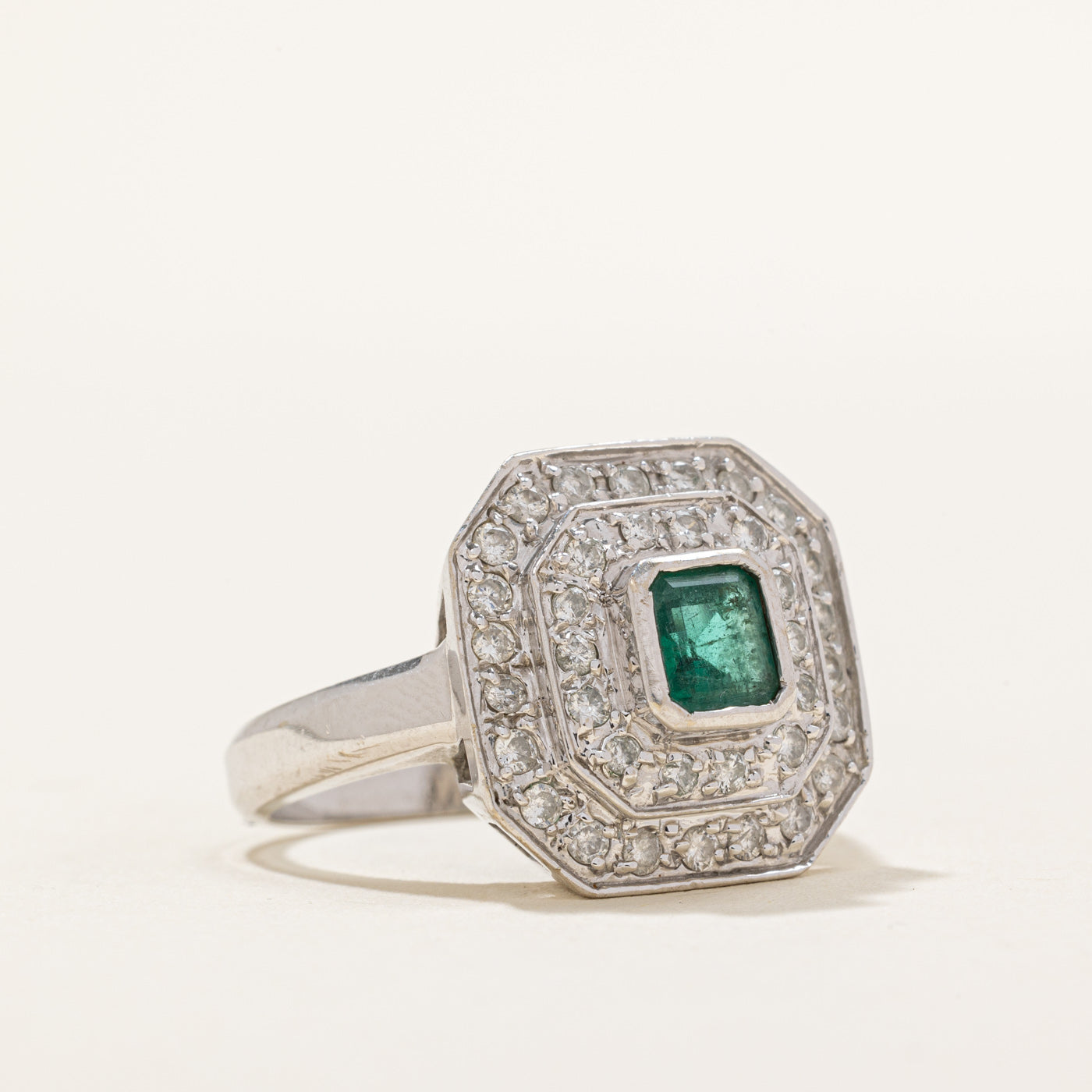 Emerald & Diamond Double Halo Cocktail Ring | 0.60ct, 0.47ctw | SZ 8 |