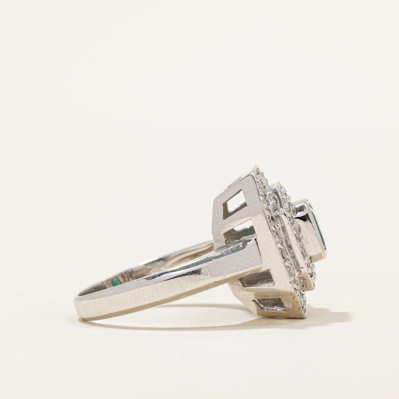 Emerald & Diamond Double Halo Cocktail Ring | 0.60ct, 0.47ctw | SZ 8 |