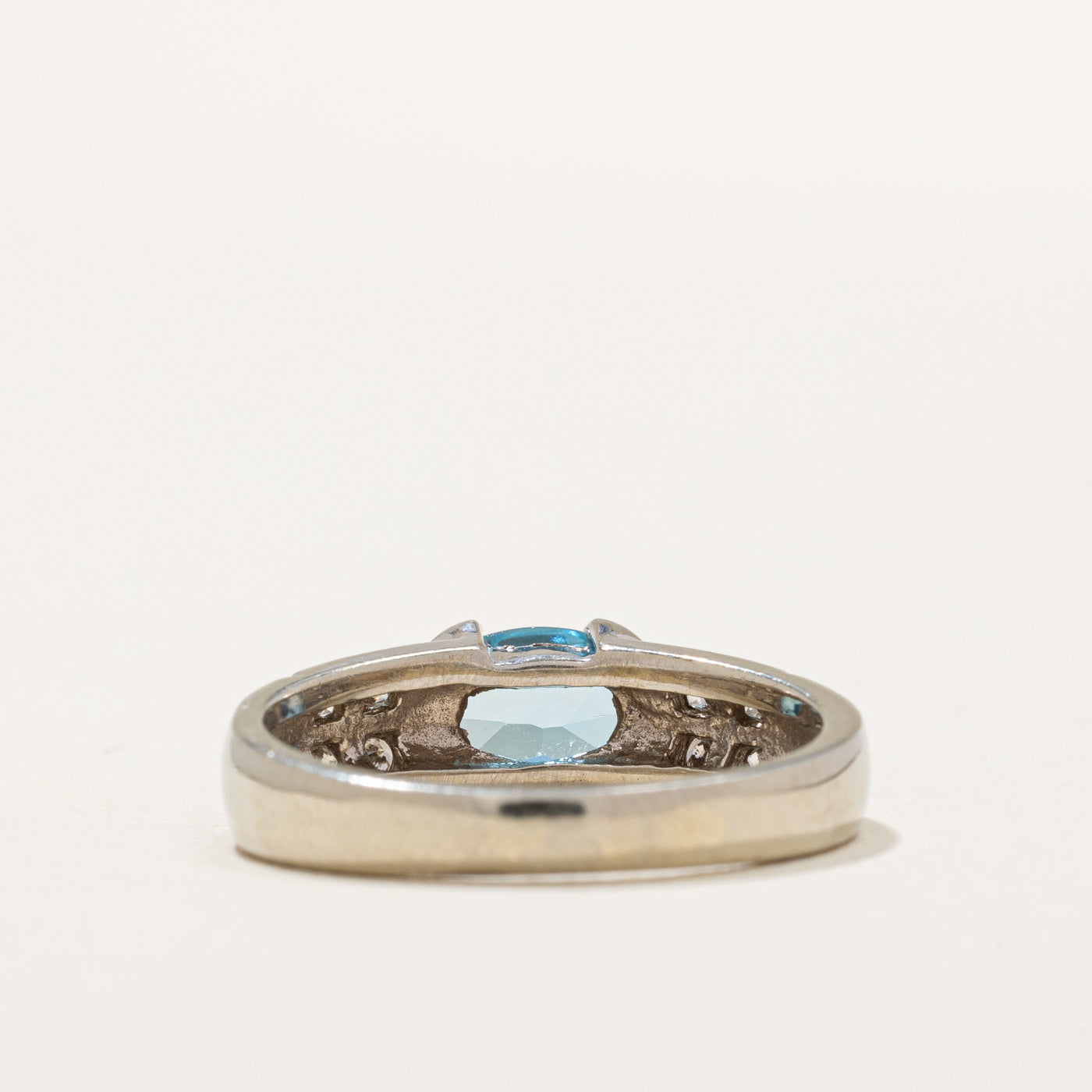 Semi Bezel East West Blue Topaz & Diamond Ring | 1.20ct, 0.16ctw | SZ 6.25 |
