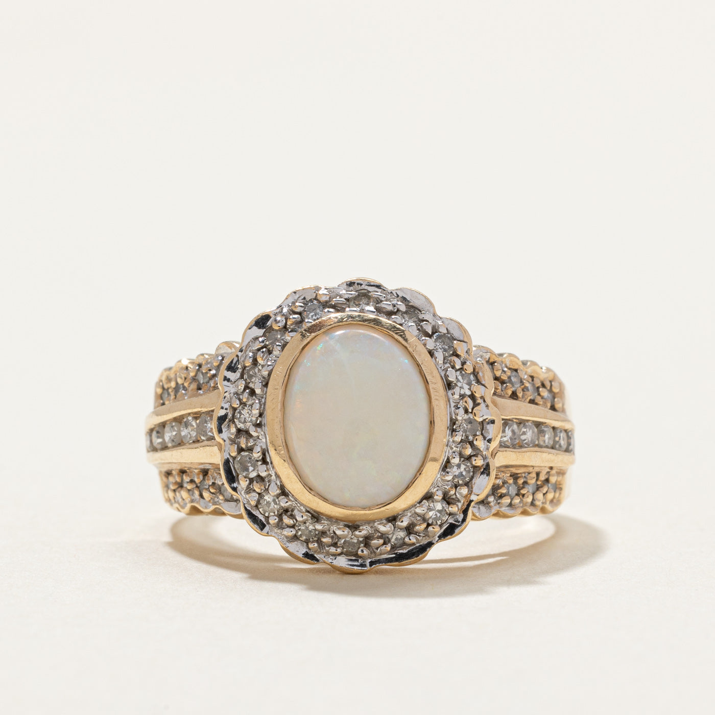 Bezel Set Opal & Diamond Cocktail Ring | 1.40ct, 0.34ctw | SZ 8 |