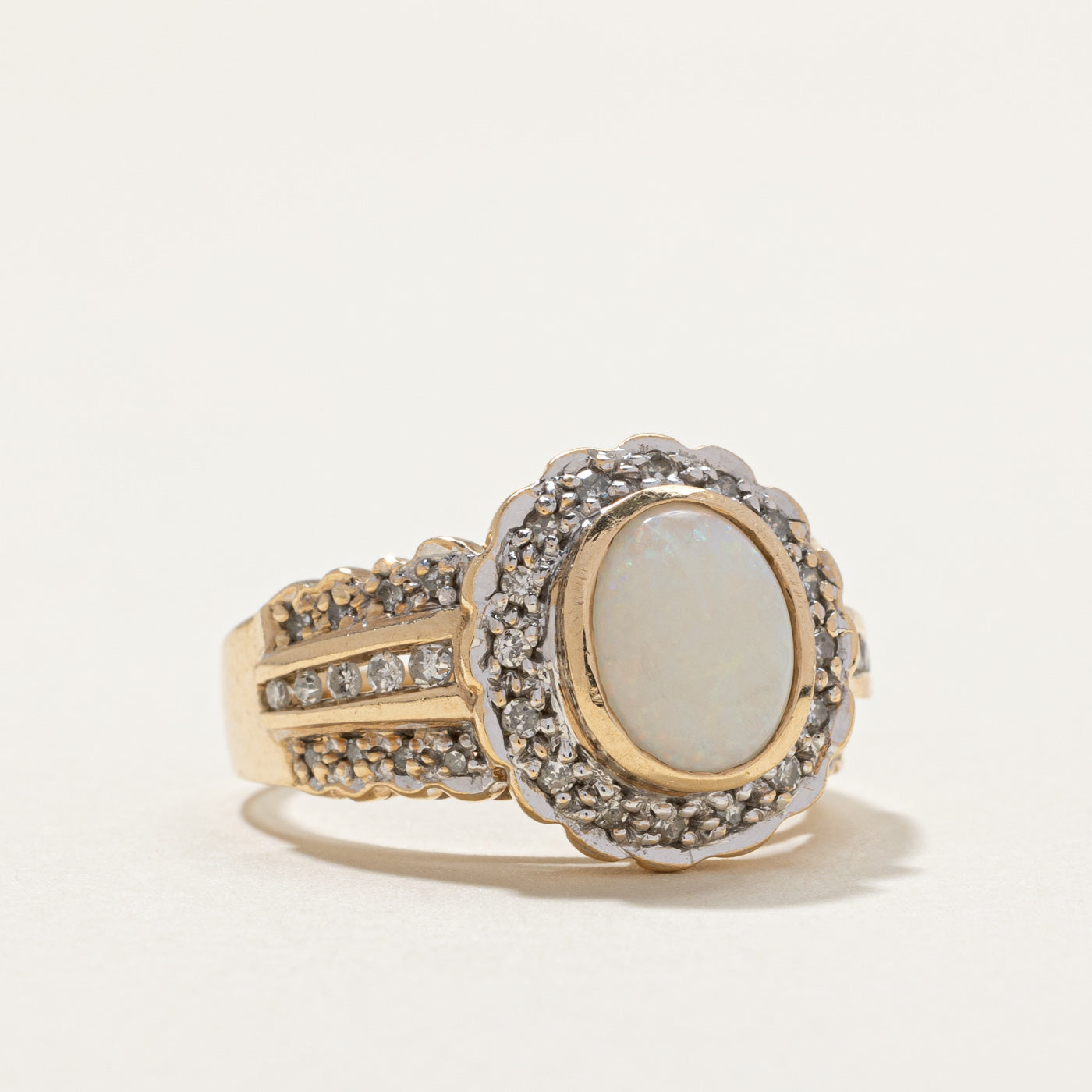Bezel Set Opal & Diamond Cocktail Ring | 1.40ct, 0.34ctw | SZ 8 |