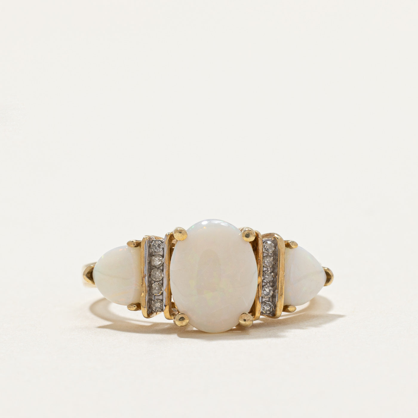 Three Stone Opal & Diamond Ring | 1.50ctw, 0.05ctw | SZ 6.75 |