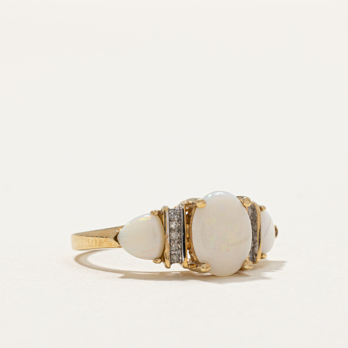 Three Stone Opal & Diamond Ring | 1.50ctw, 0.05ctw | SZ 6.75 |