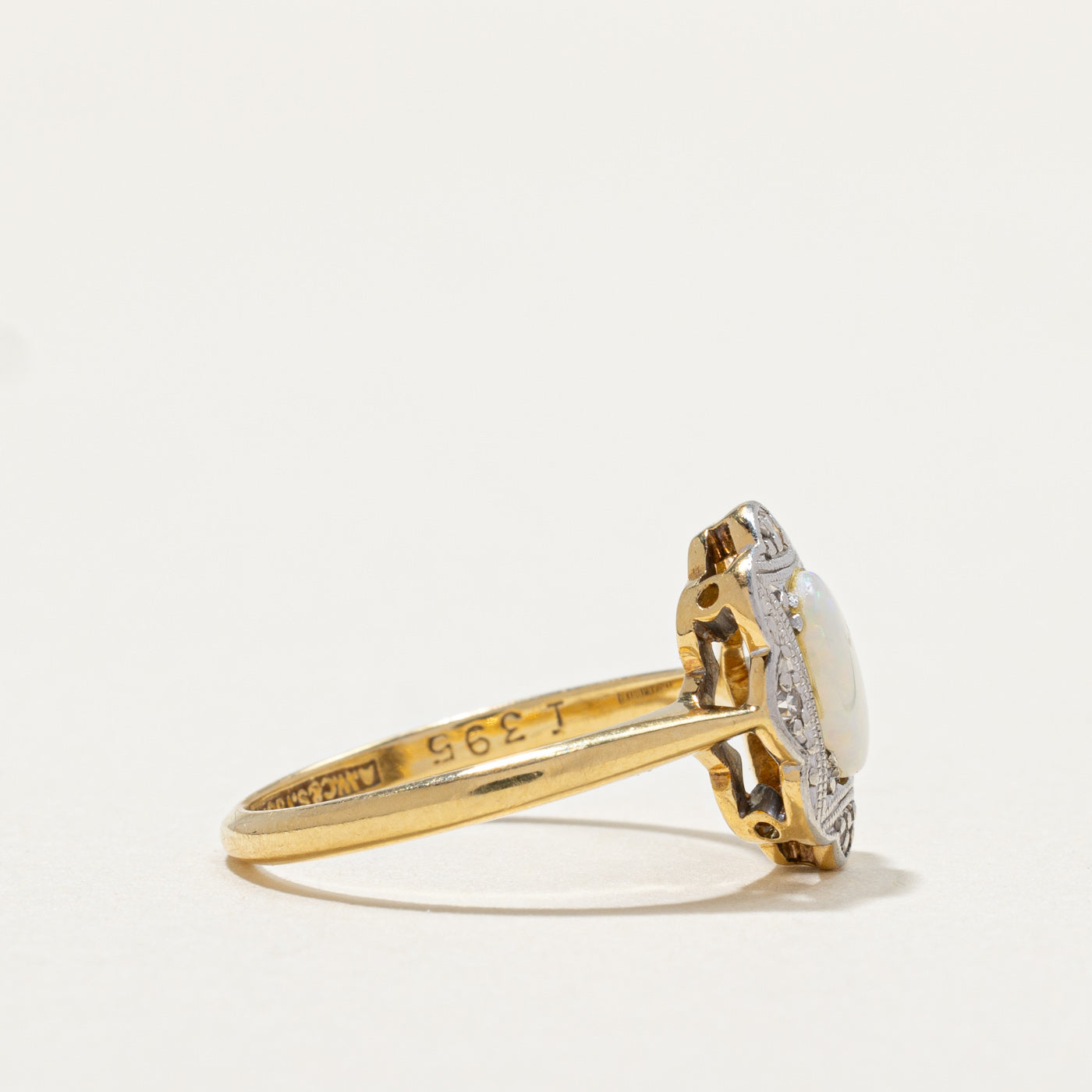 Edwardian Inspired Diamond and Opal 18k Daisy Ring | 0.50ct, 0.04ctw | SZ 5.5 |