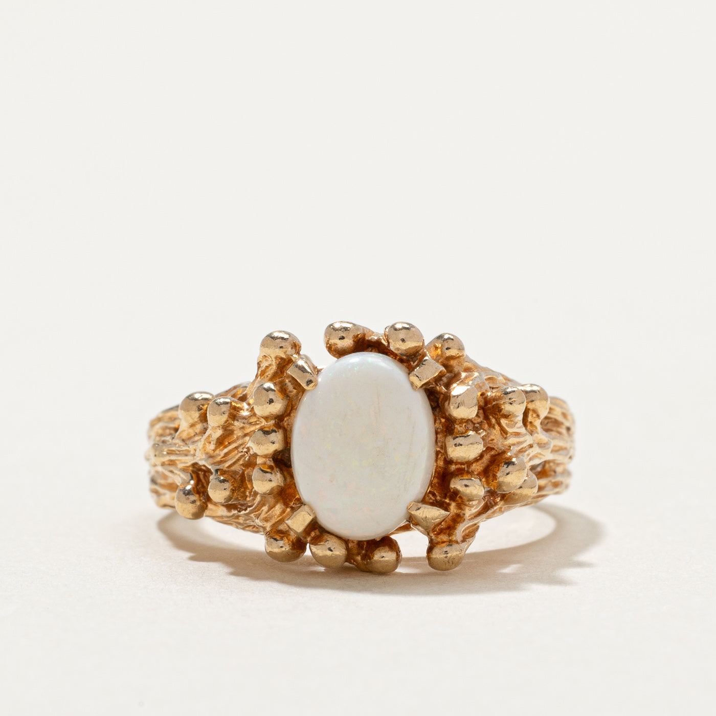 10k Yellow Gold Opal Textured Ring SZ