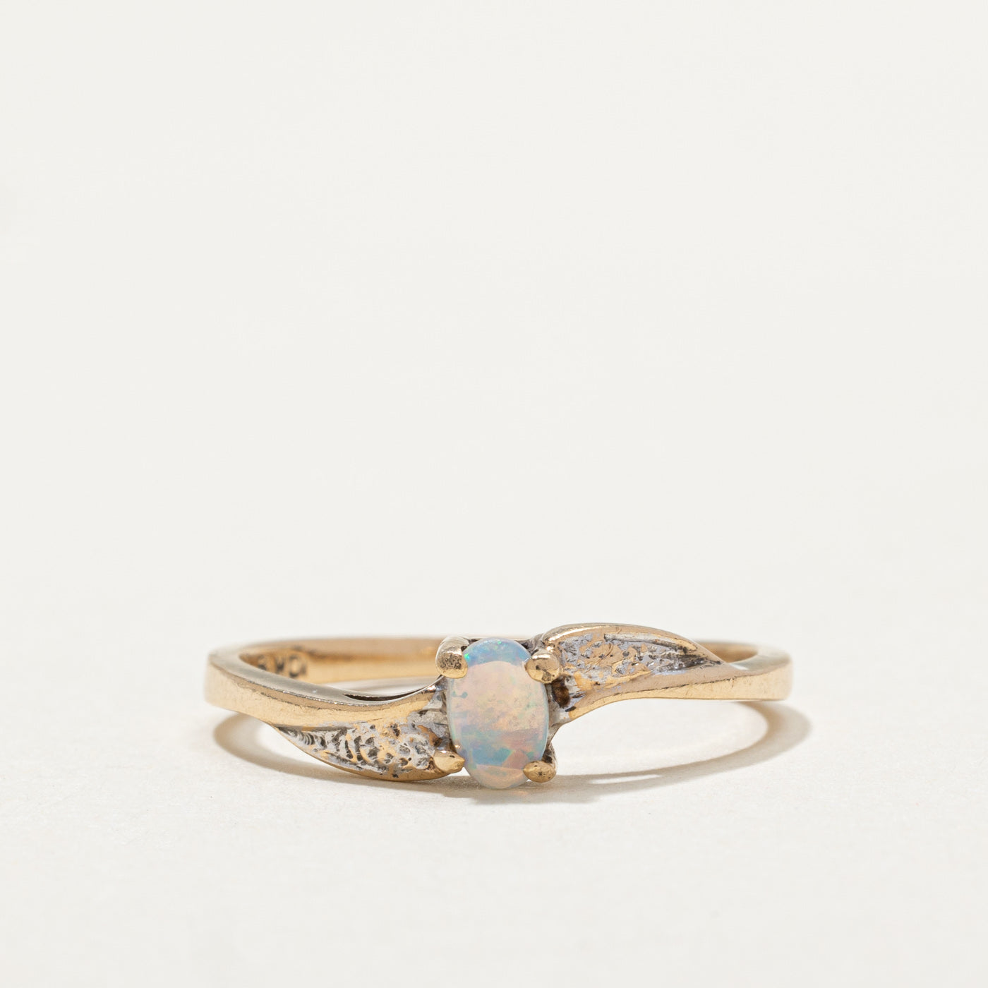 10k Two Tone Gold Opal Wave Ring | 0.12ct | SZ 6.75 |