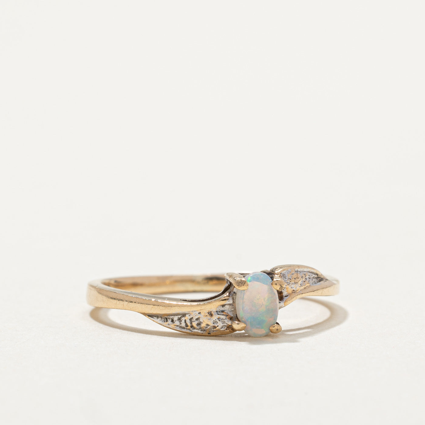 10k Two Tone Gold Opal Wave Ring | 0.12ct | SZ 6.75 |