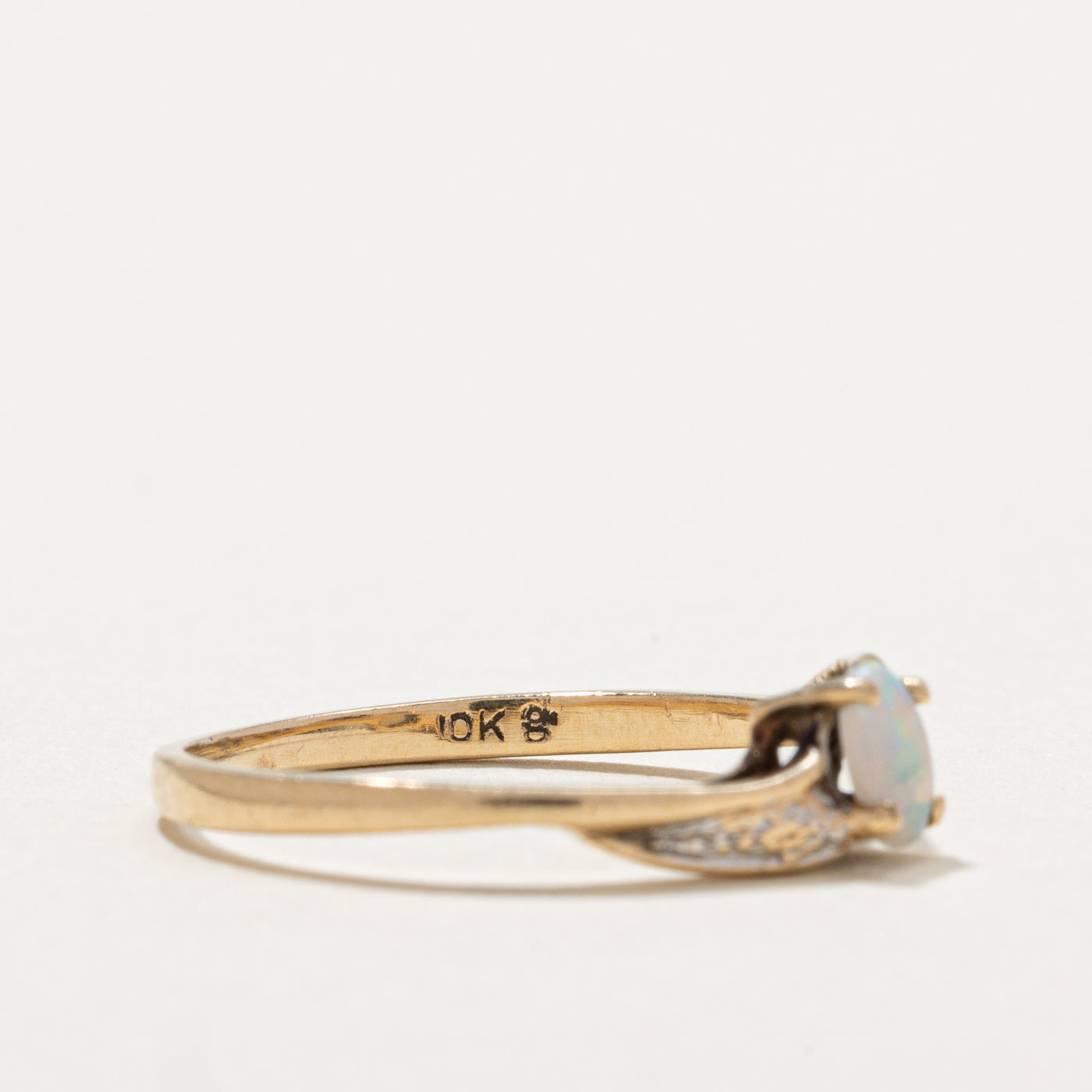 10k Two Tone Gold Opal Wave Ring | 0.12ct | SZ 6.75 |